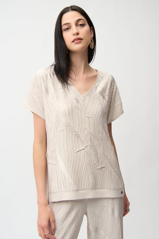 Joseph Ribkoff Pleated Satin Boxy Top With Silky Knit Back 261160 - MOONSTONE