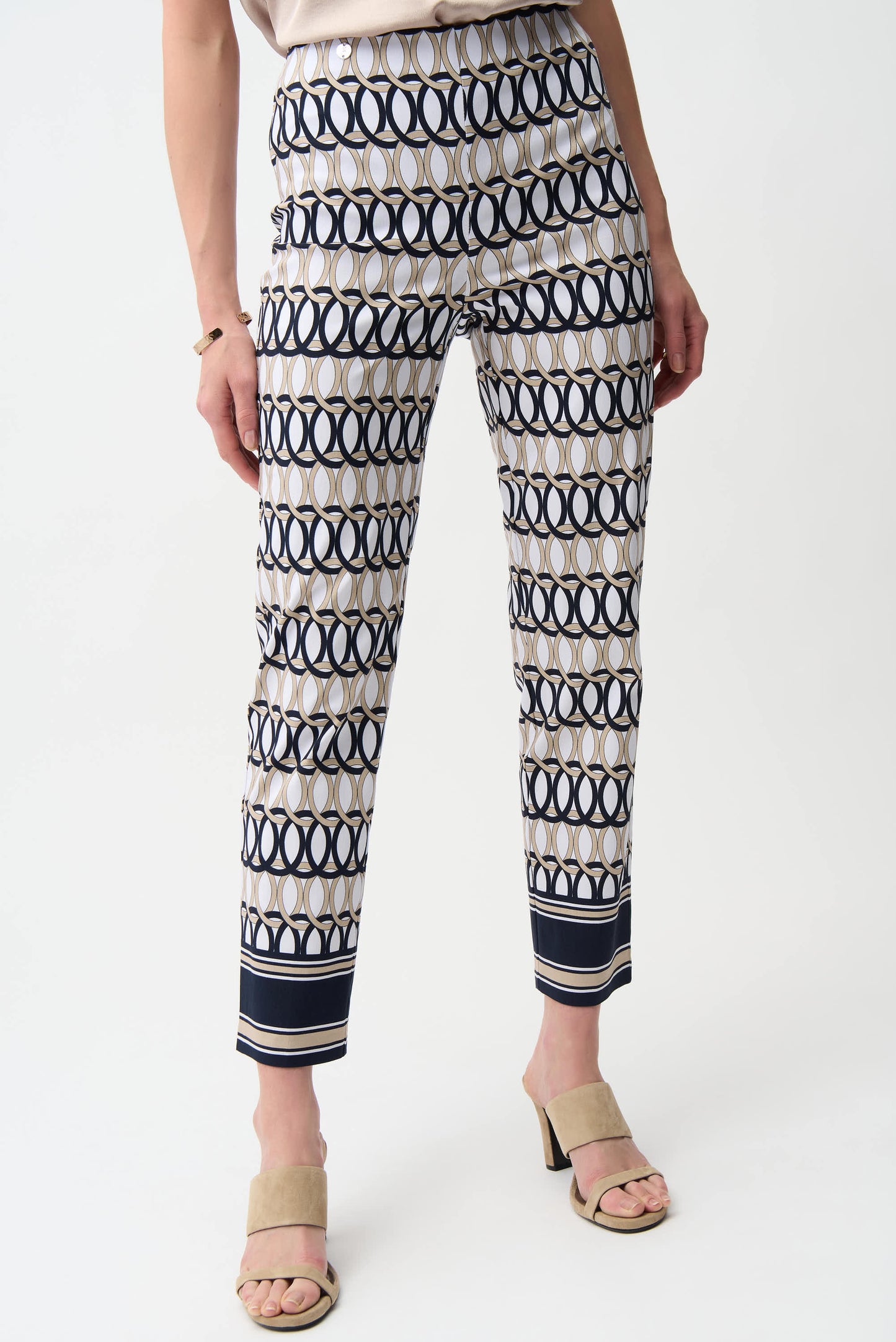 Joseph Ribkoff Millennium Geometric Print Straight Pull-On Pants 261222 - VANILLA/ MULTI