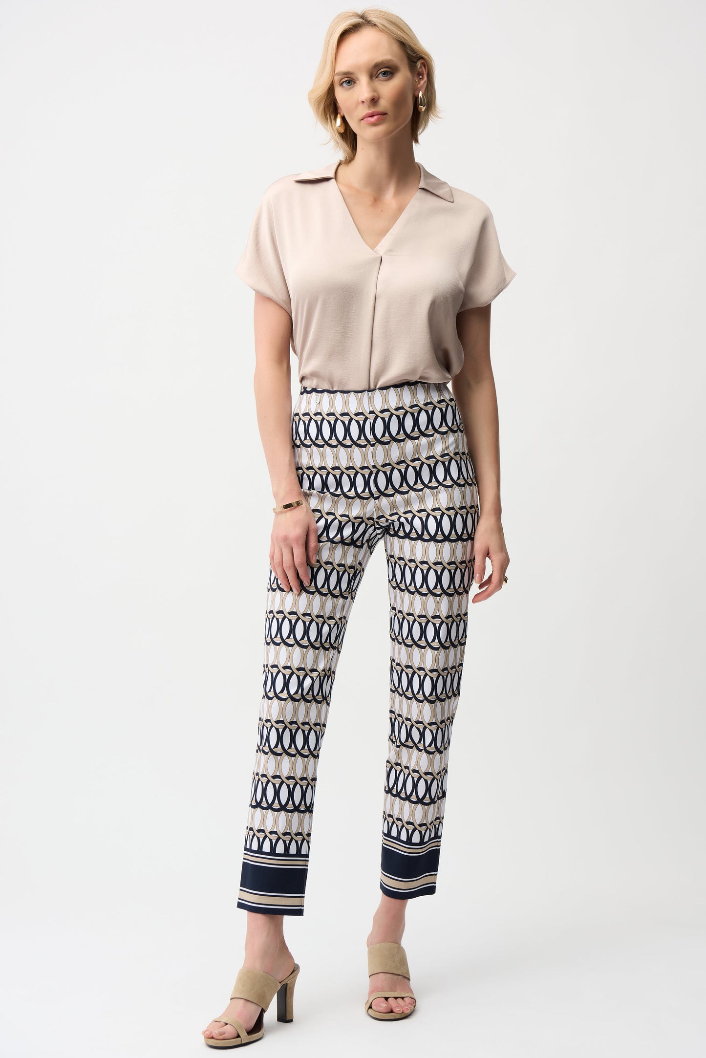 Joseph Ribkoff Millennium Geometric Print Straight Pull-On Pants 261222 - VANILLA/ MULTI