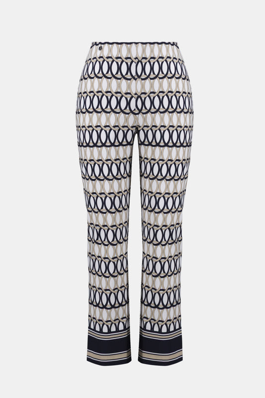 Joseph Ribkoff Millennium Geometric Print Straight Pull-On Pants 261222 - VANILLA/ MULTI