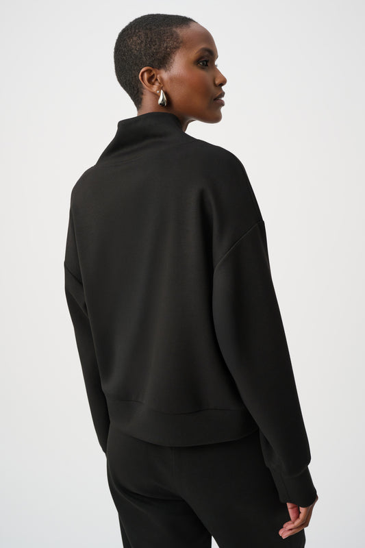 Joseph Ribkoff SPORT Scuba Jersey Boxy Sweatshirt With High Collar and Front Zipper 261610F26 - Black