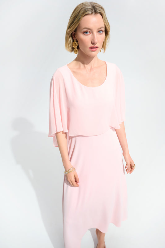 Joseph Ribkoff Woven Twill A-Line Dress With Chiffon Overlay 261708 - PETAL PINK