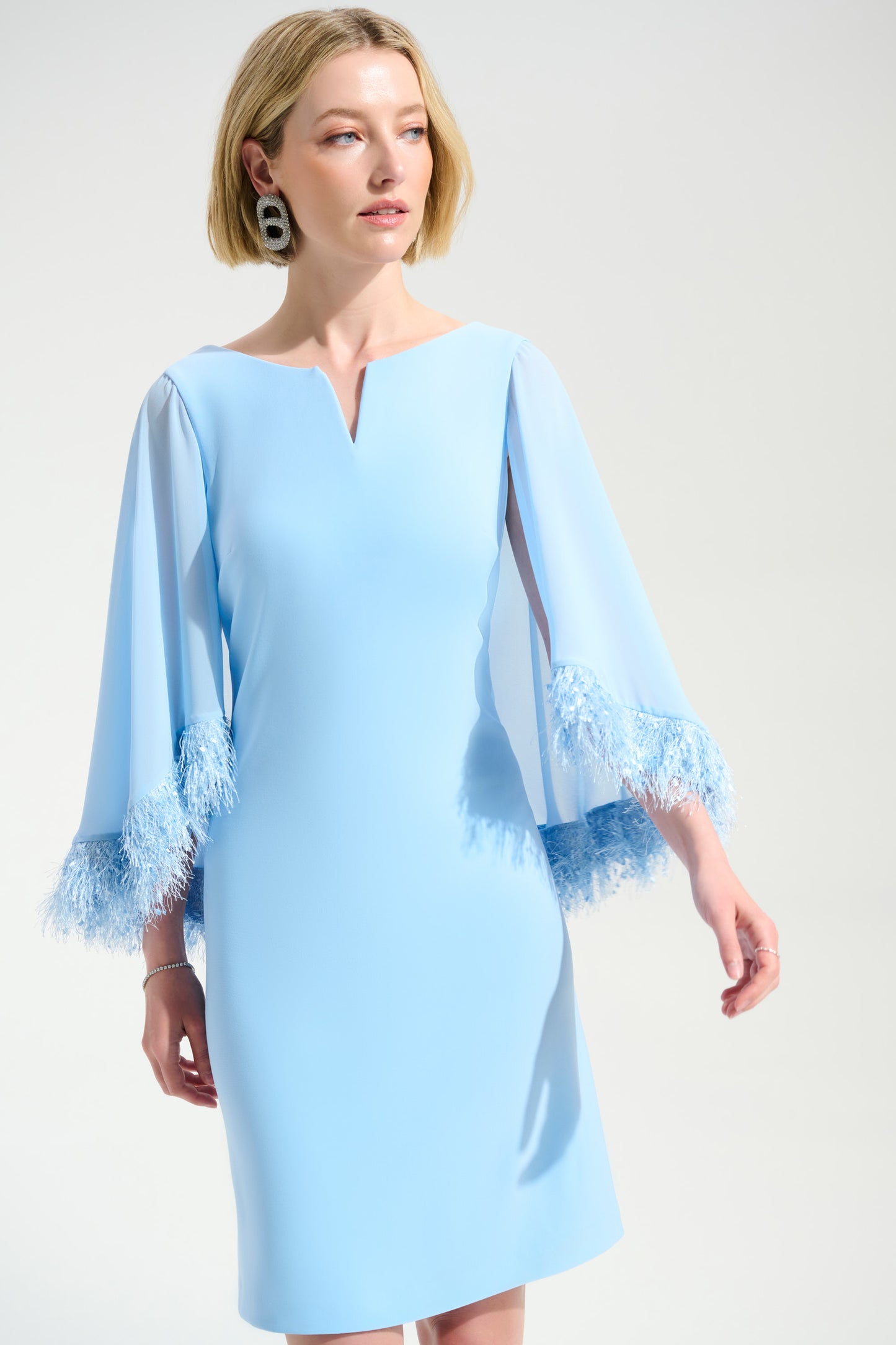 Joseph Ribkoff Silky Knit A-Line Dress With Chiffon Cape And Novelty Trim 261715 - SKY BLUE