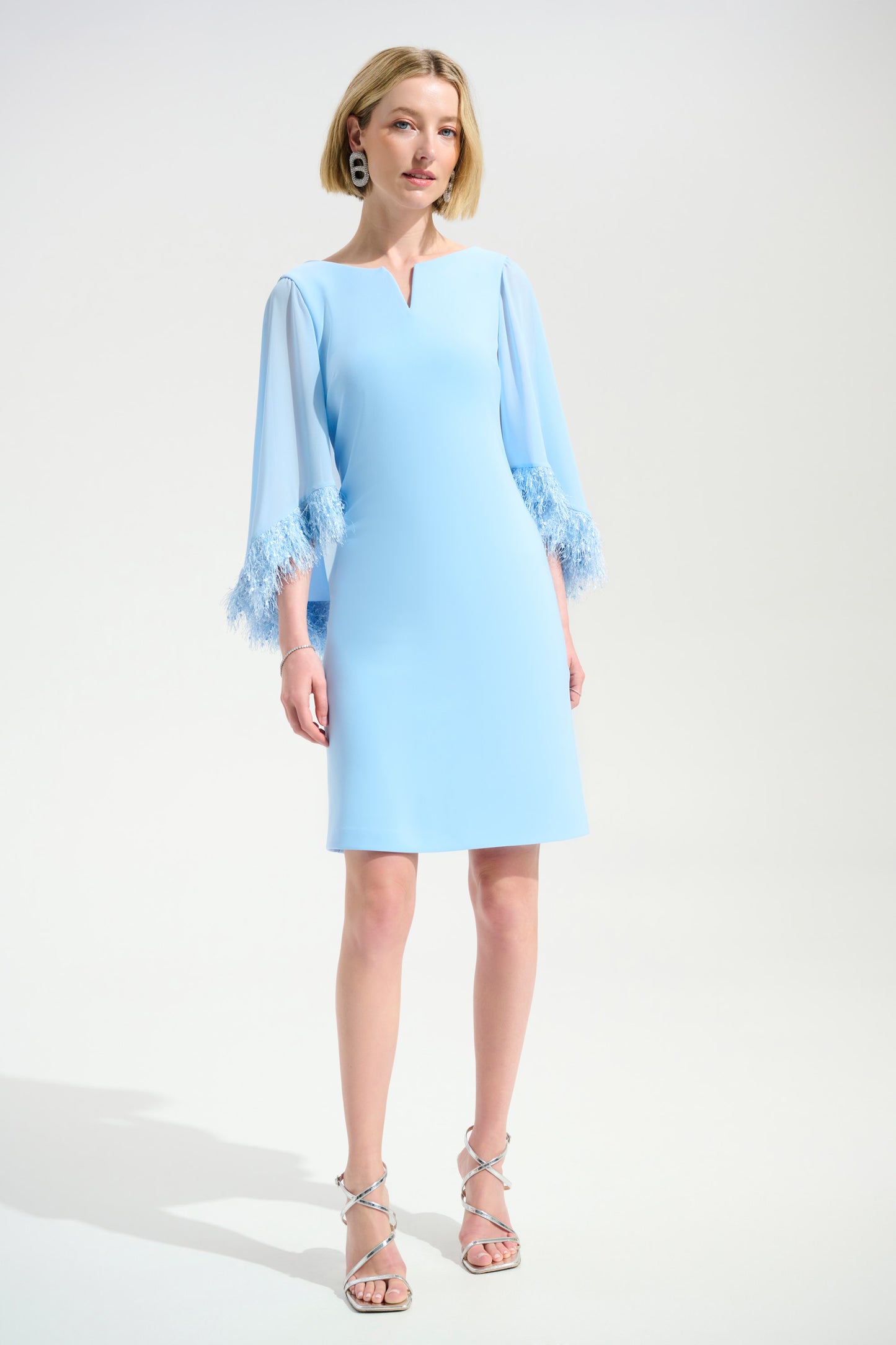 Joseph Ribkoff Silky Knit A-Line Dress With Chiffon Cape And Novelty Trim 261715 - SKY BLUE