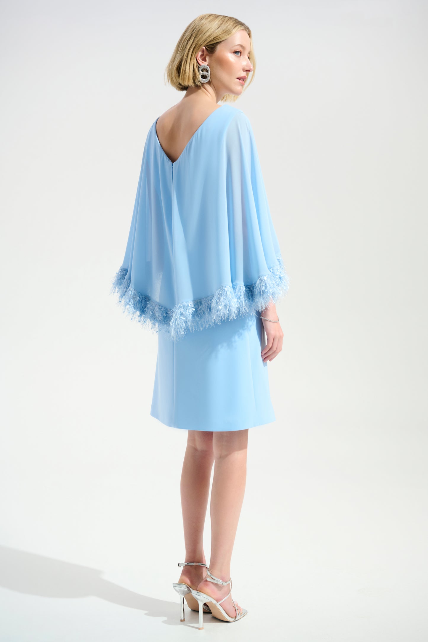 Joseph Ribkoff Silky Knit A-Line Dress With Chiffon Cape And Novelty Trim 261715 - SKY BLUE