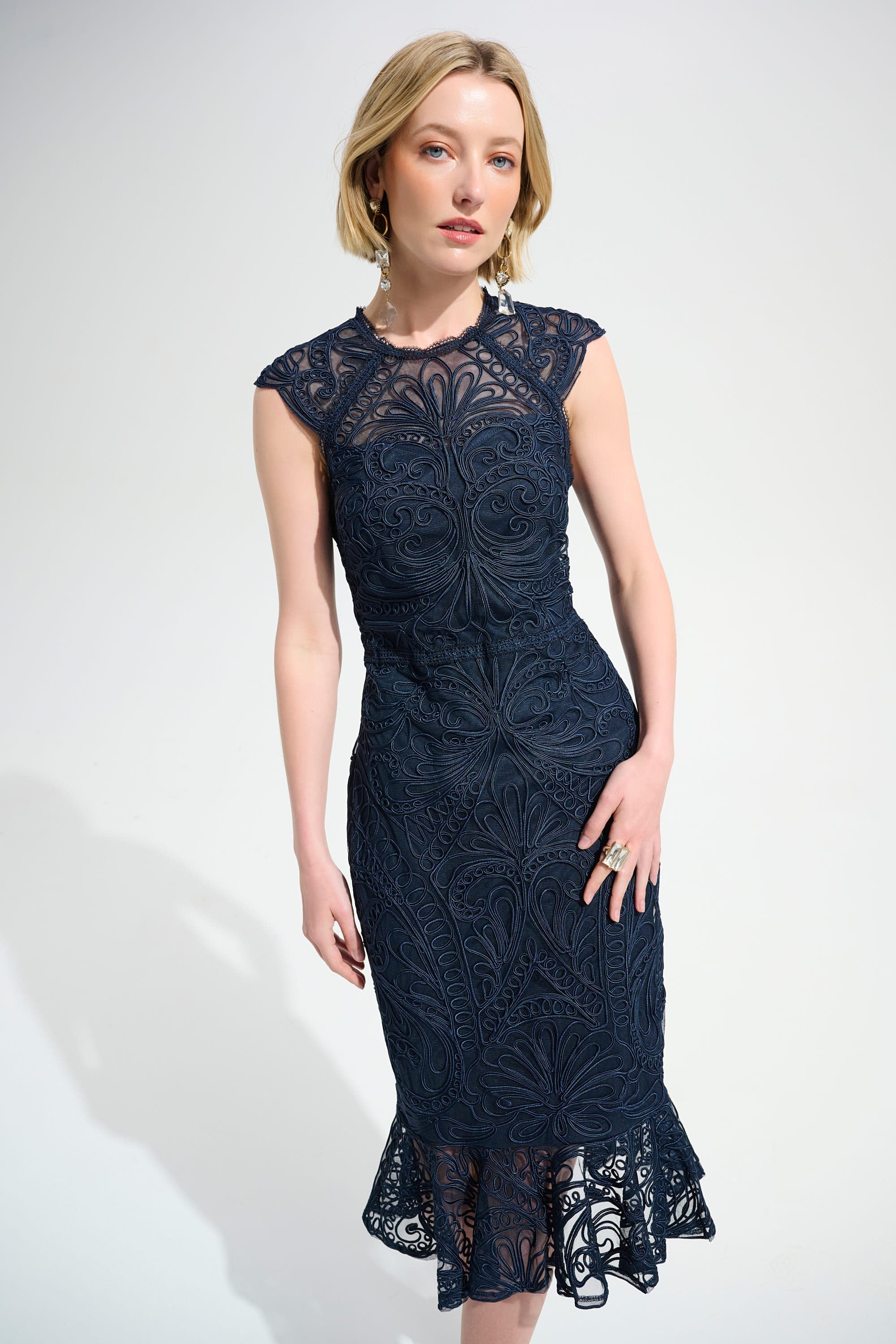Joseph Ribkoff Guipure Soutache Trumpet Dress With Ruffle Hem 261740 ...