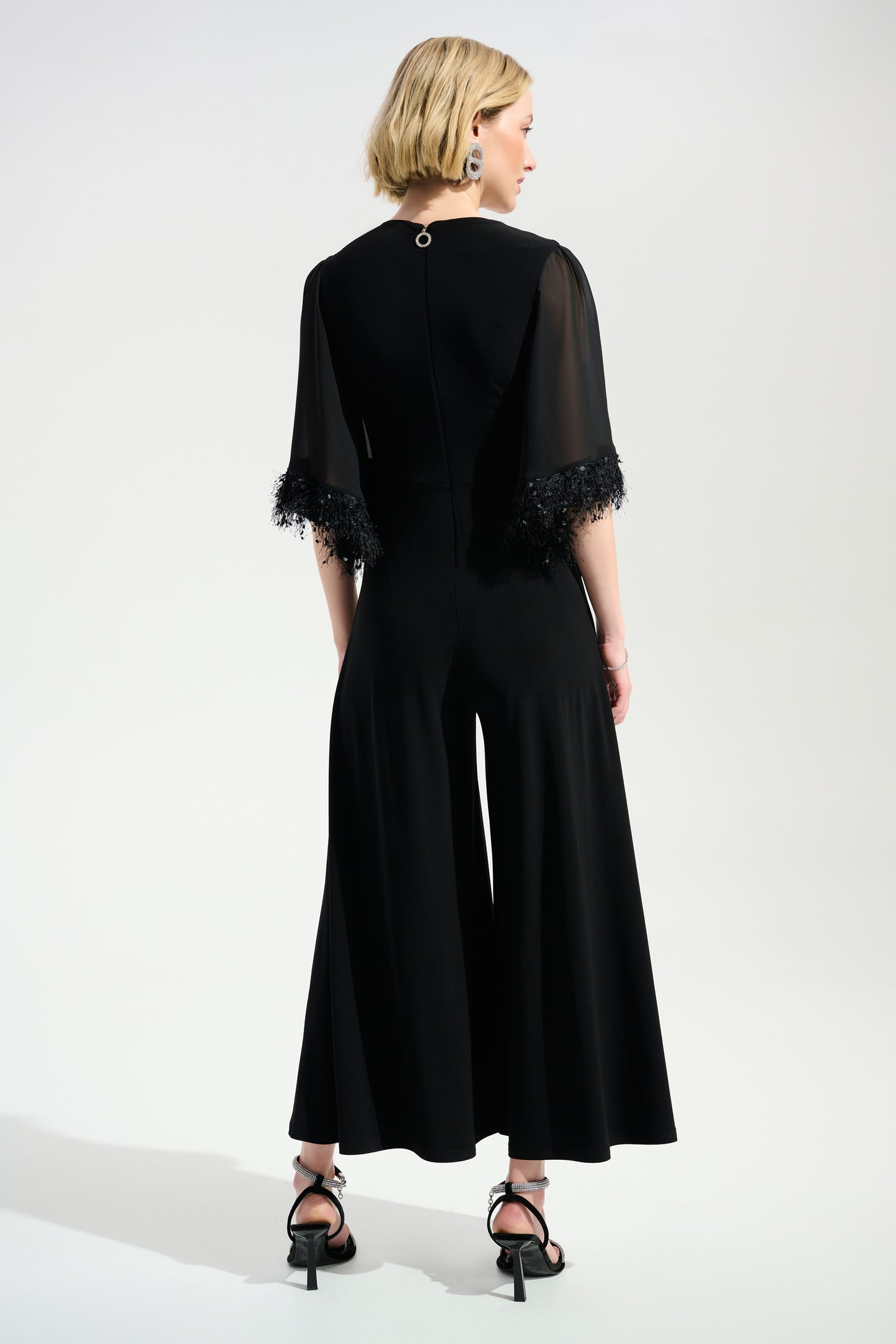 Joseph Ribkoff Silky Knit Wide Leg Jumpsuit With Chiffon Sleeves  261761 - BLACK