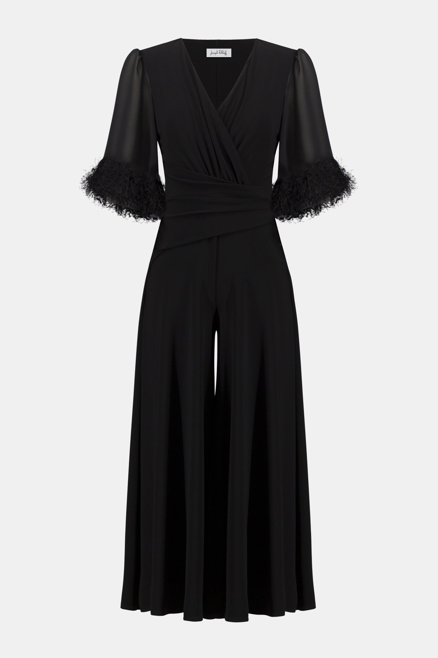 Joseph Ribkoff Silky Knit Wide Leg Jumpsuit With Chiffon Sleeves  261761 - BLACK