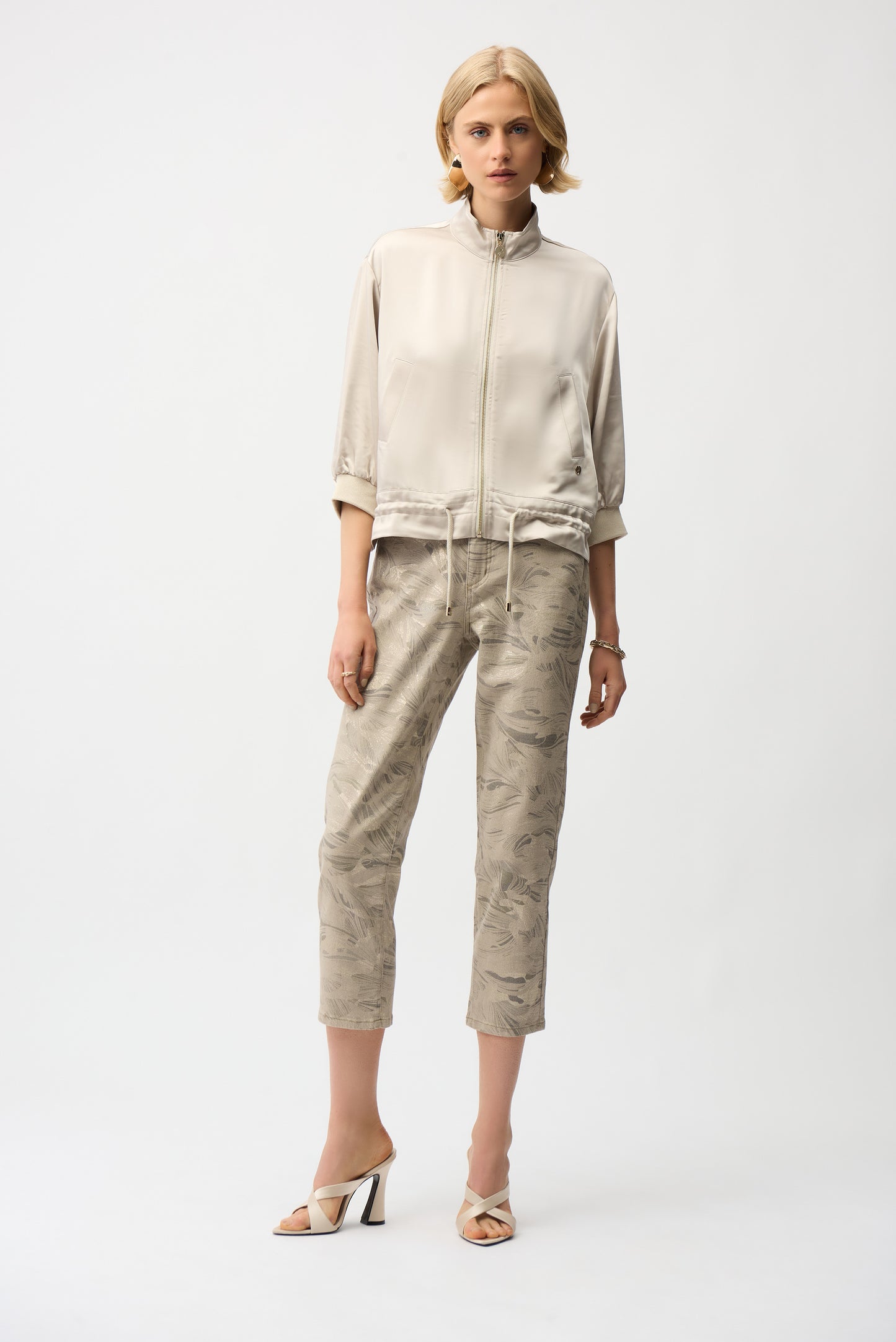 Joseph Ribkoff Satin Boxy Blouson Jacket With Drawstring Hem 261913 - MOONSTONE
