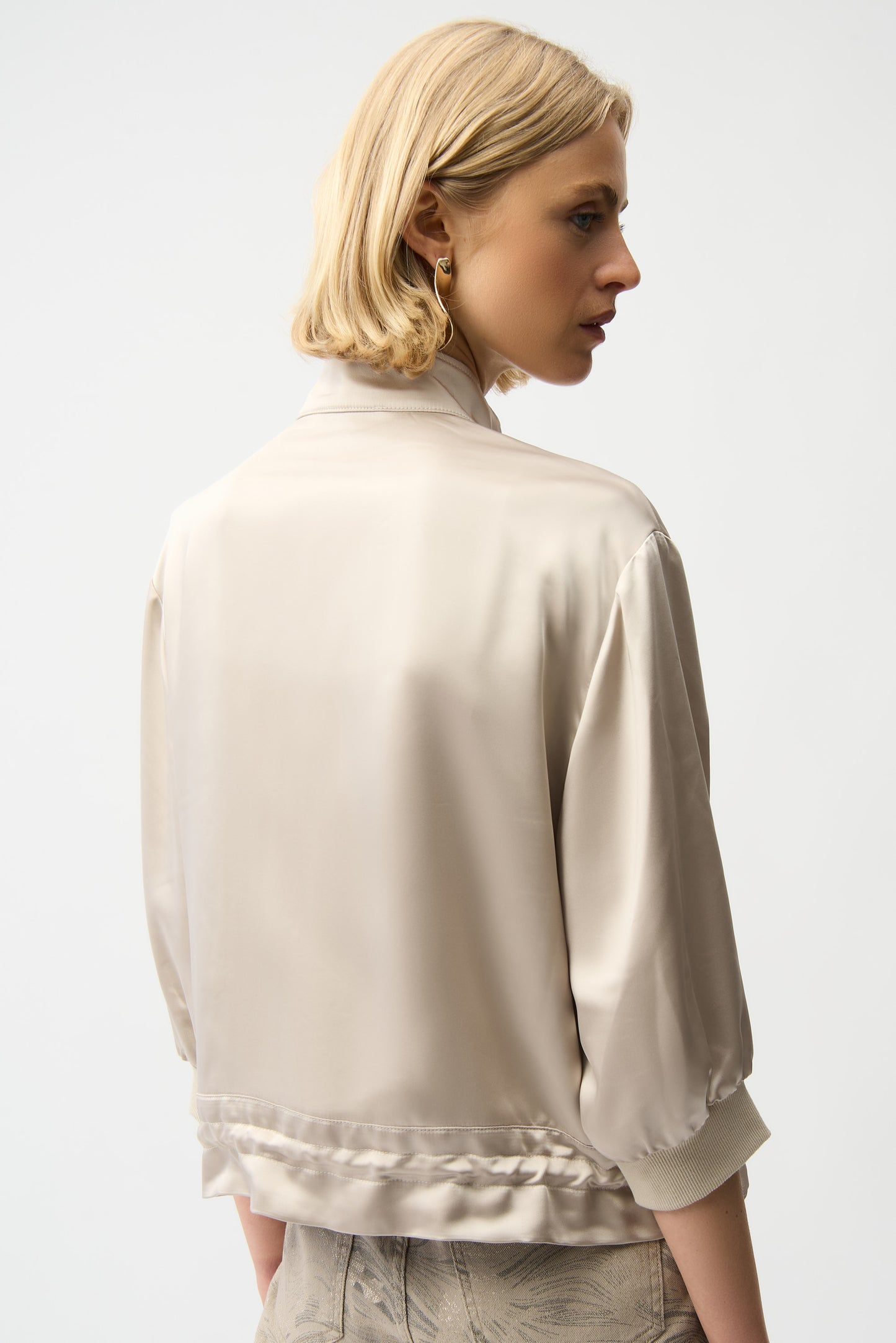 Joseph Ribkoff Satin Boxy Blouson Jacket With Drawstring Hem 261913 - MOONSTONE