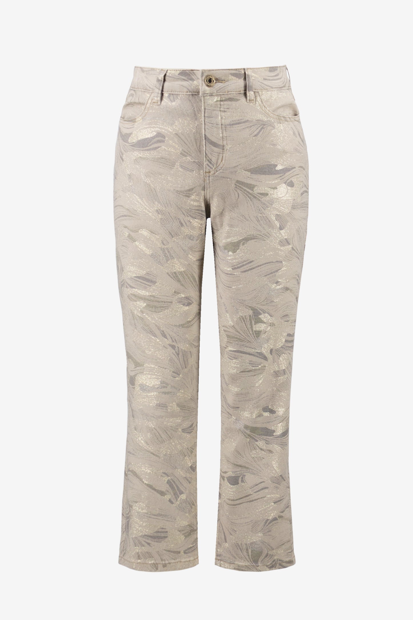 Joseph Ribkoff Metallic Abstract Print Slim Crop Jeans 261959 -  TAUPE / GOLD