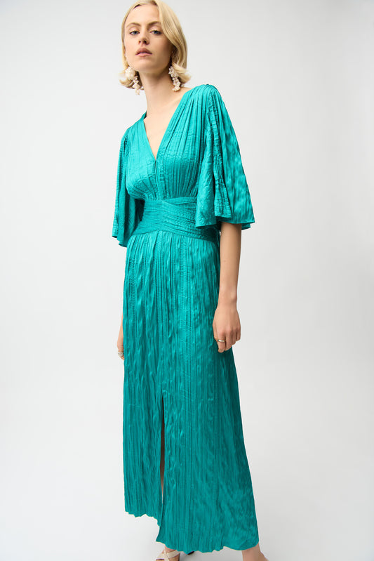 Joseph Ribkoff Satin Fit and Flare Pleated Dress with Knot Waist Detail 261962 - OCEANIC