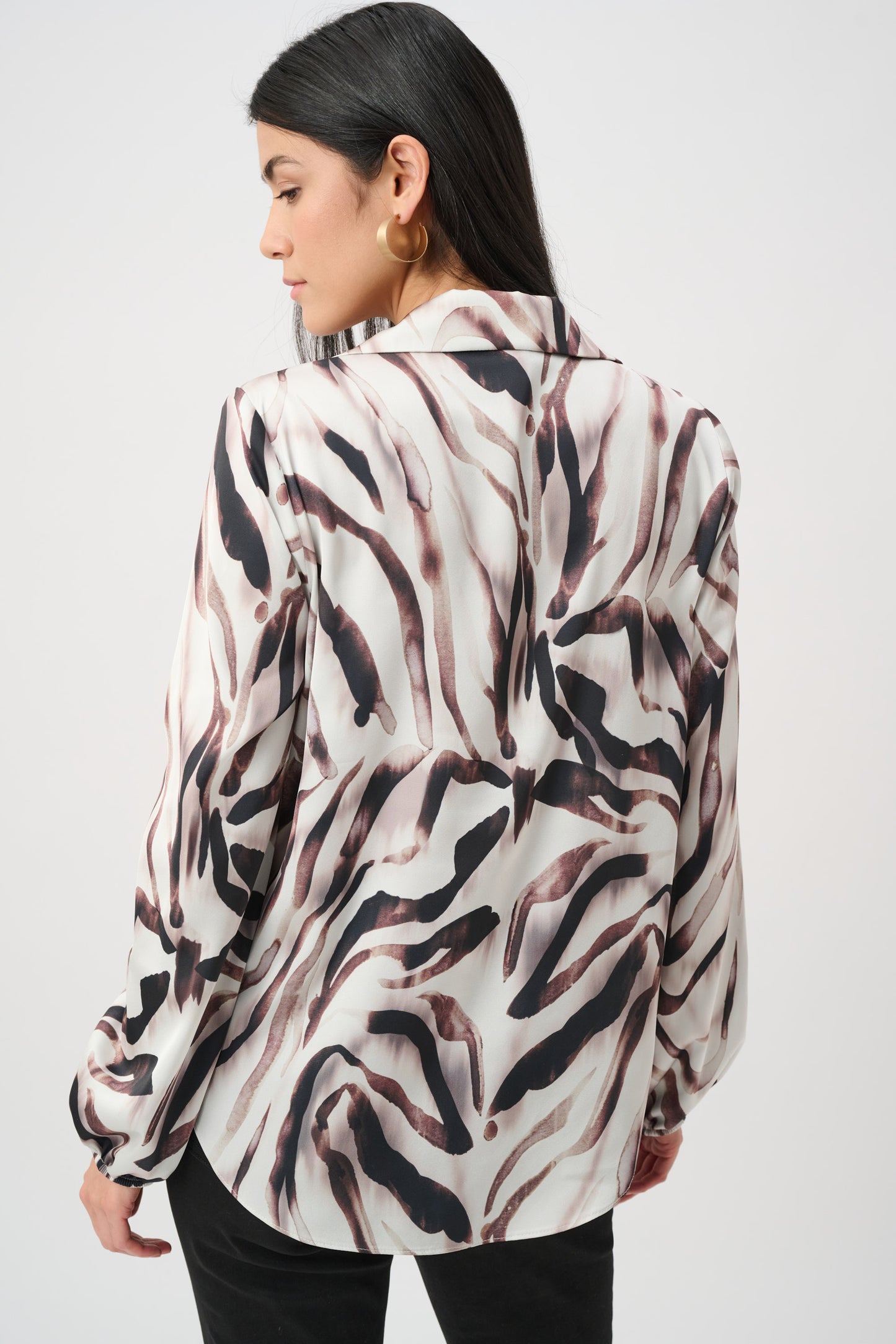 Joseph Ribkoff Recycled Satin Animal Print Draped Top 263057 - Beige/ Multi