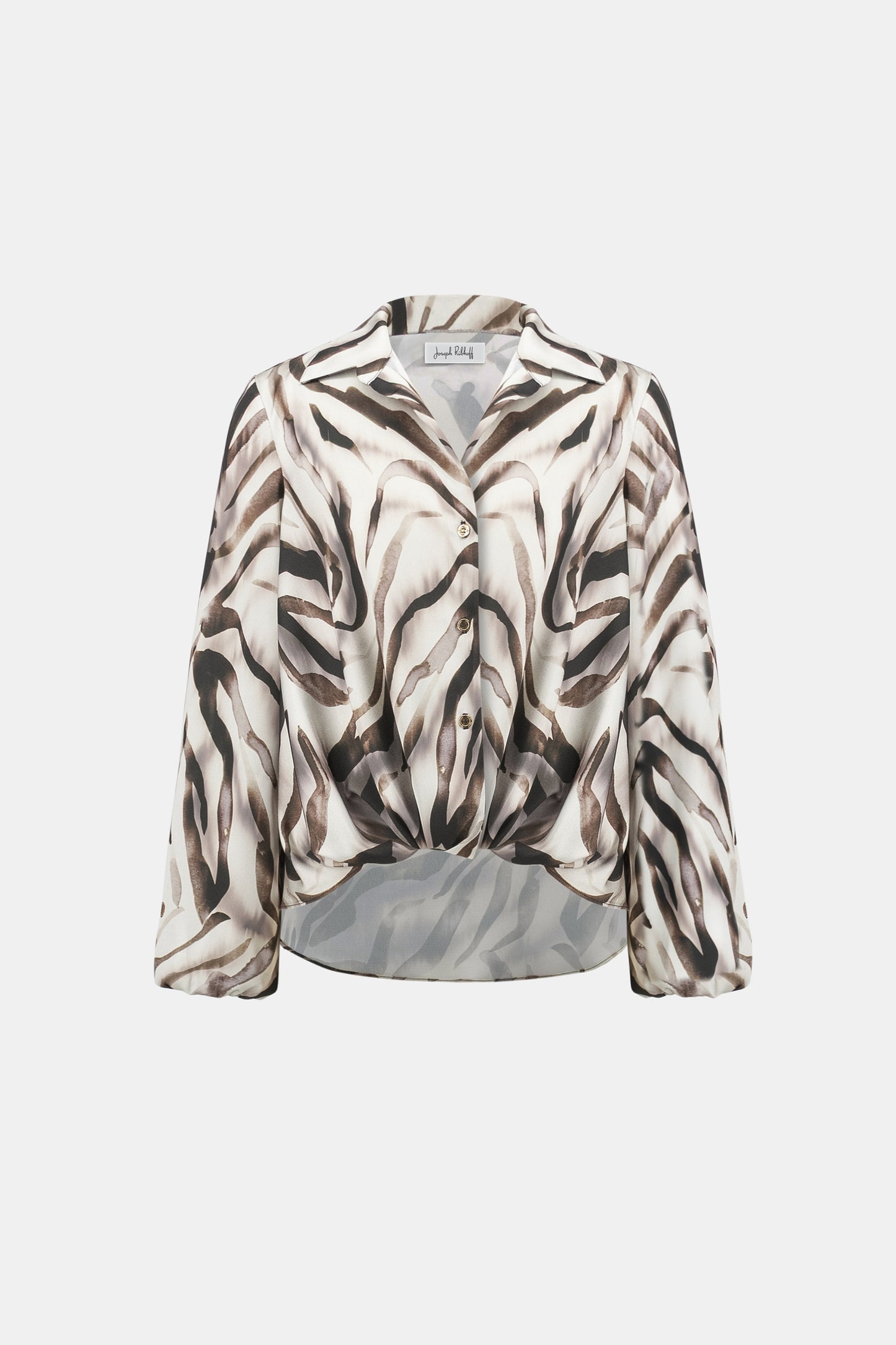 Joseph Ribkoff Recycled Satin Animal Print Draped Top 263057 - Beige/ Multi