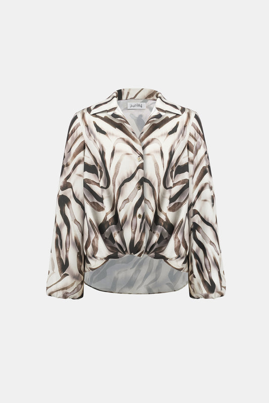 Joseph Ribkoff Recycled Satin Animal Print Draped Top 263057 - Beige/ Multi