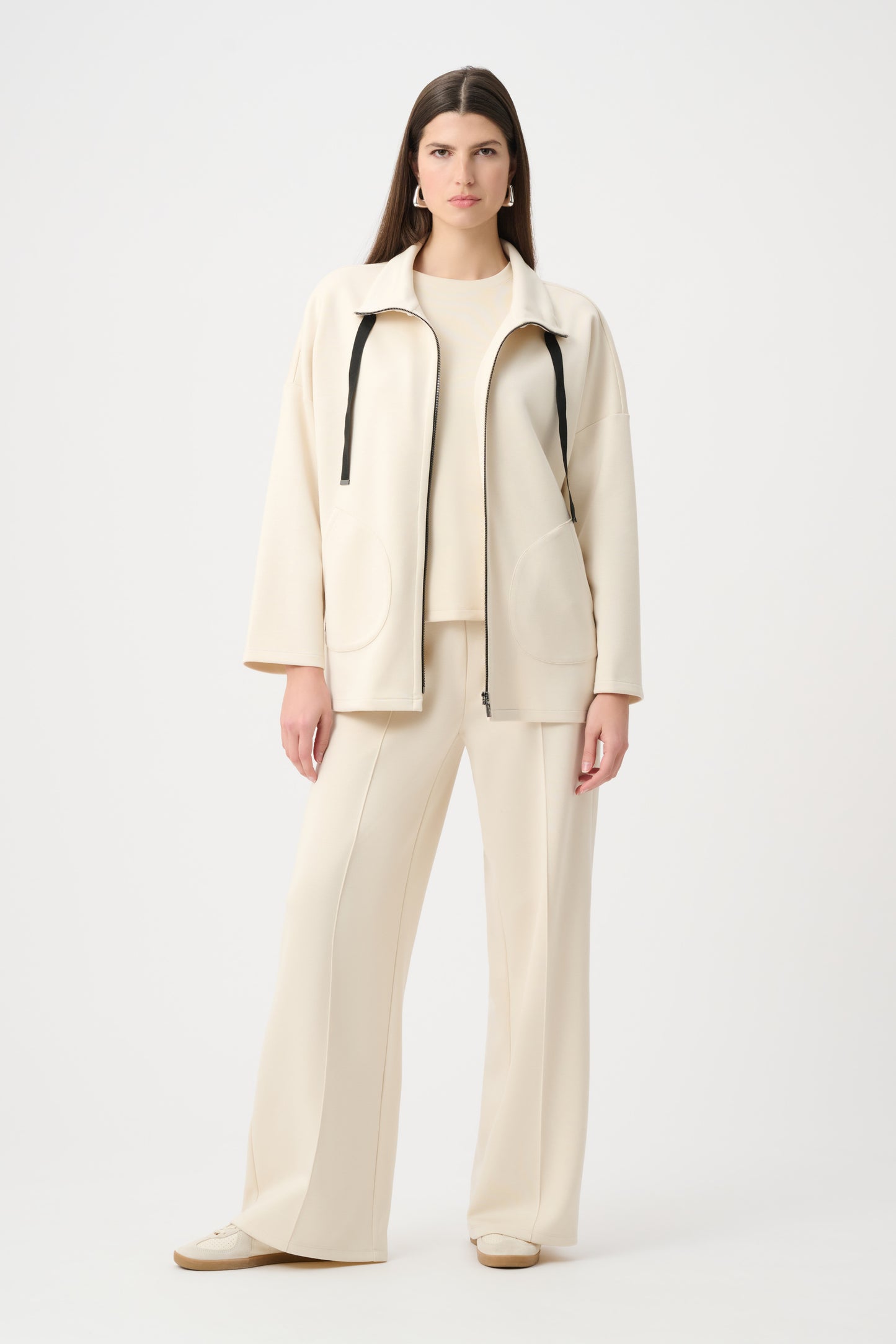 Joseph Ribkoff SPORT Scuba Jersey Funnel-Neck Boxy Jacket 263603 - Birch