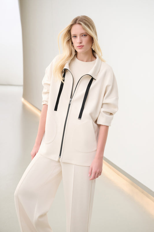 COMING SOON Joseph Ribkoff SPORT Scuba Jersey Funnel-Neck Boxy Jacket 263603 - Birch