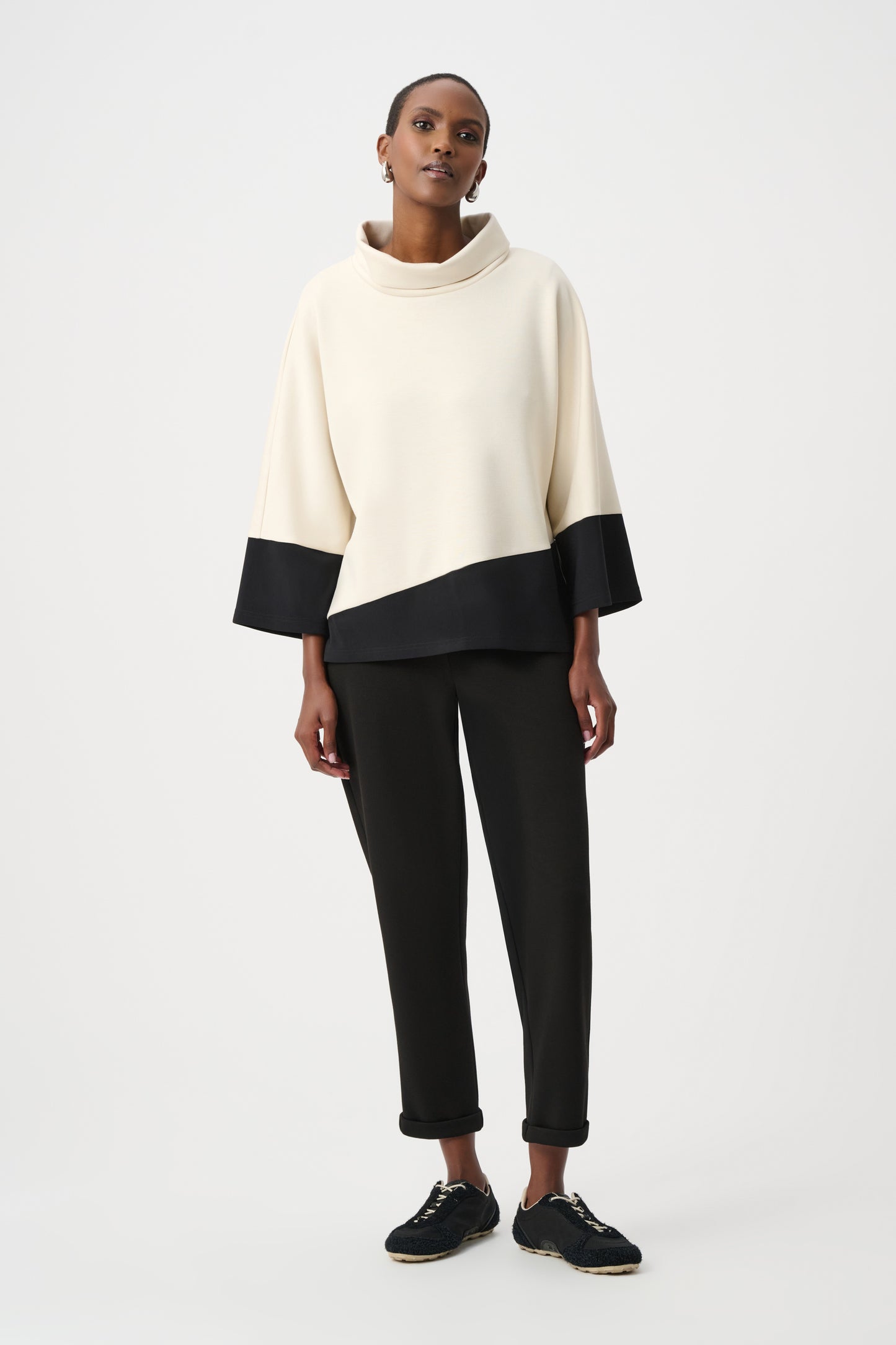 Joseph Ribkoff SPORT Scuba Jersey Color Block Trapeze Top 263641 - Birch/Black