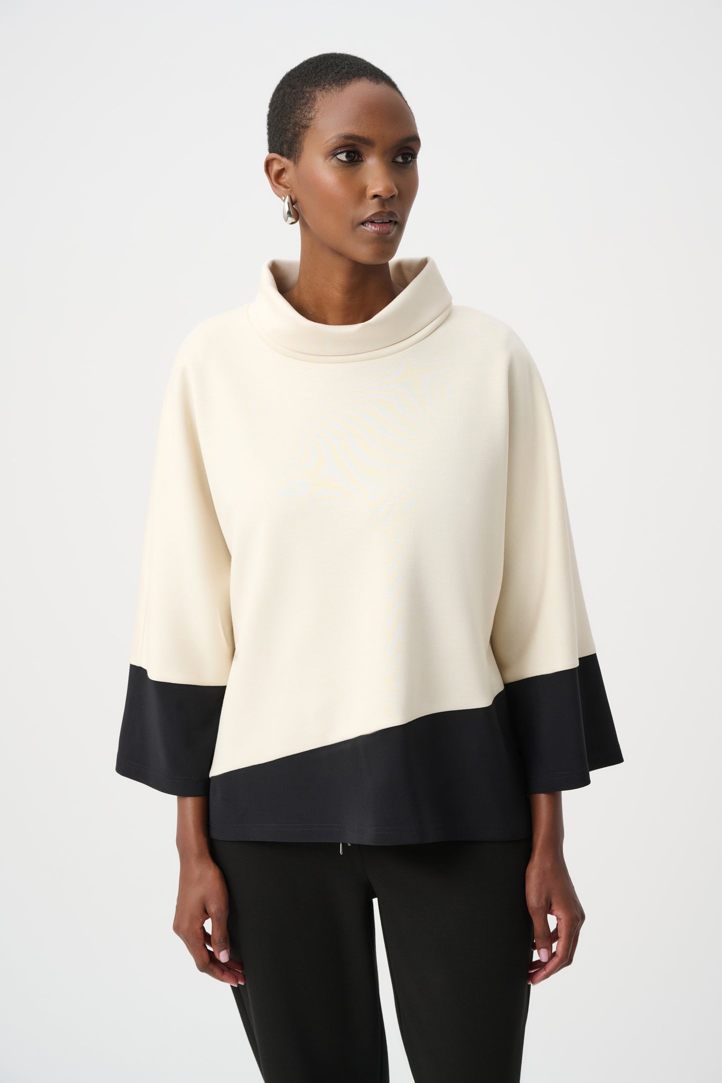 Joseph Ribkoff SPORT Scuba Jersey Color Block Trapeze Top 263641 - Birch/Black