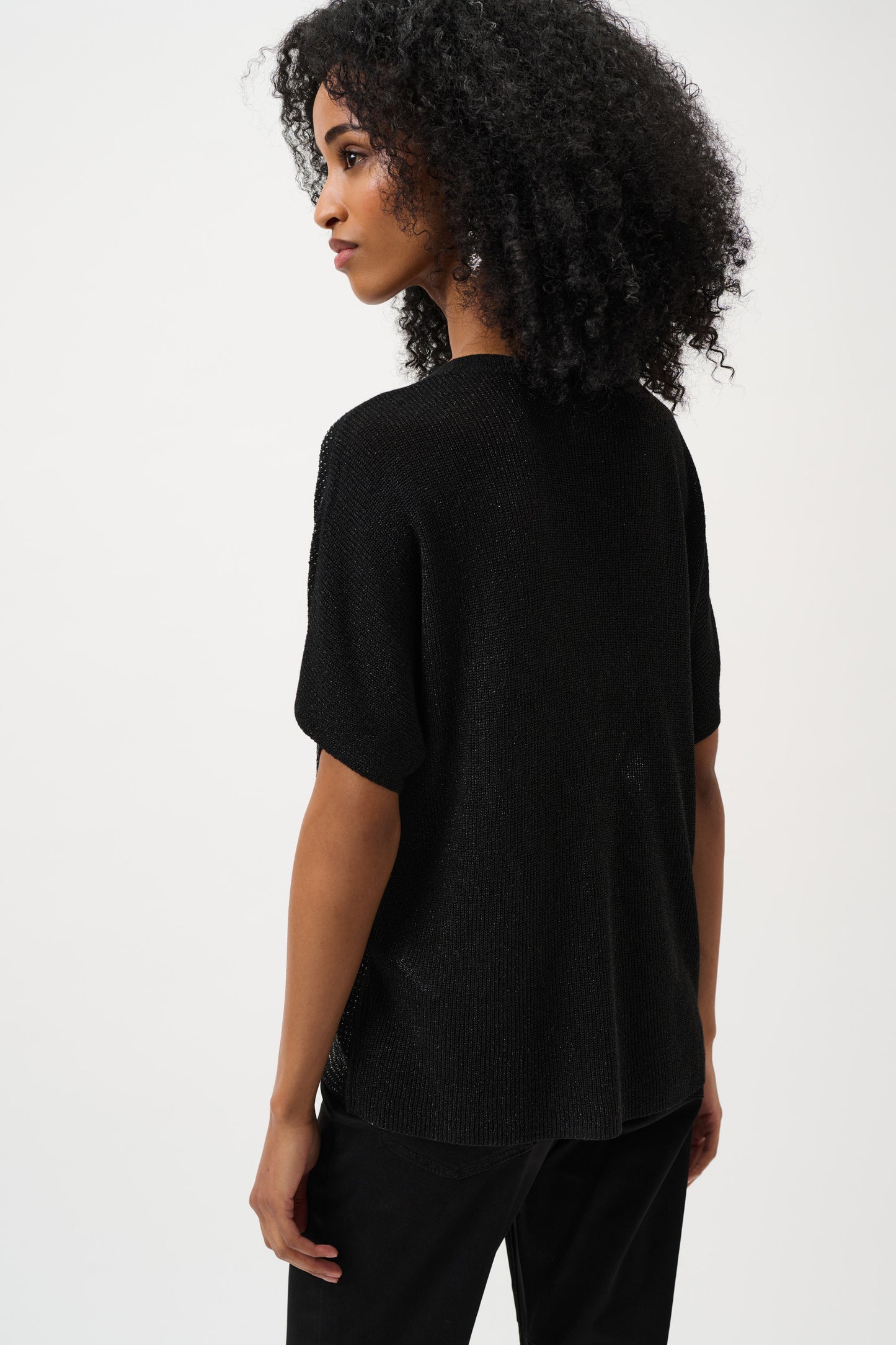 Joseph Ribkoff Metallic Knitted T-shirt with Rhinestones  263900CO - Black