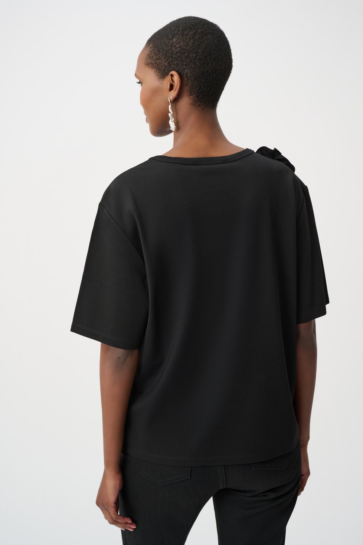 Joseph Ribkoff Rayon And Nylon T-Shirt With Memory Flower Detail 263925 Black