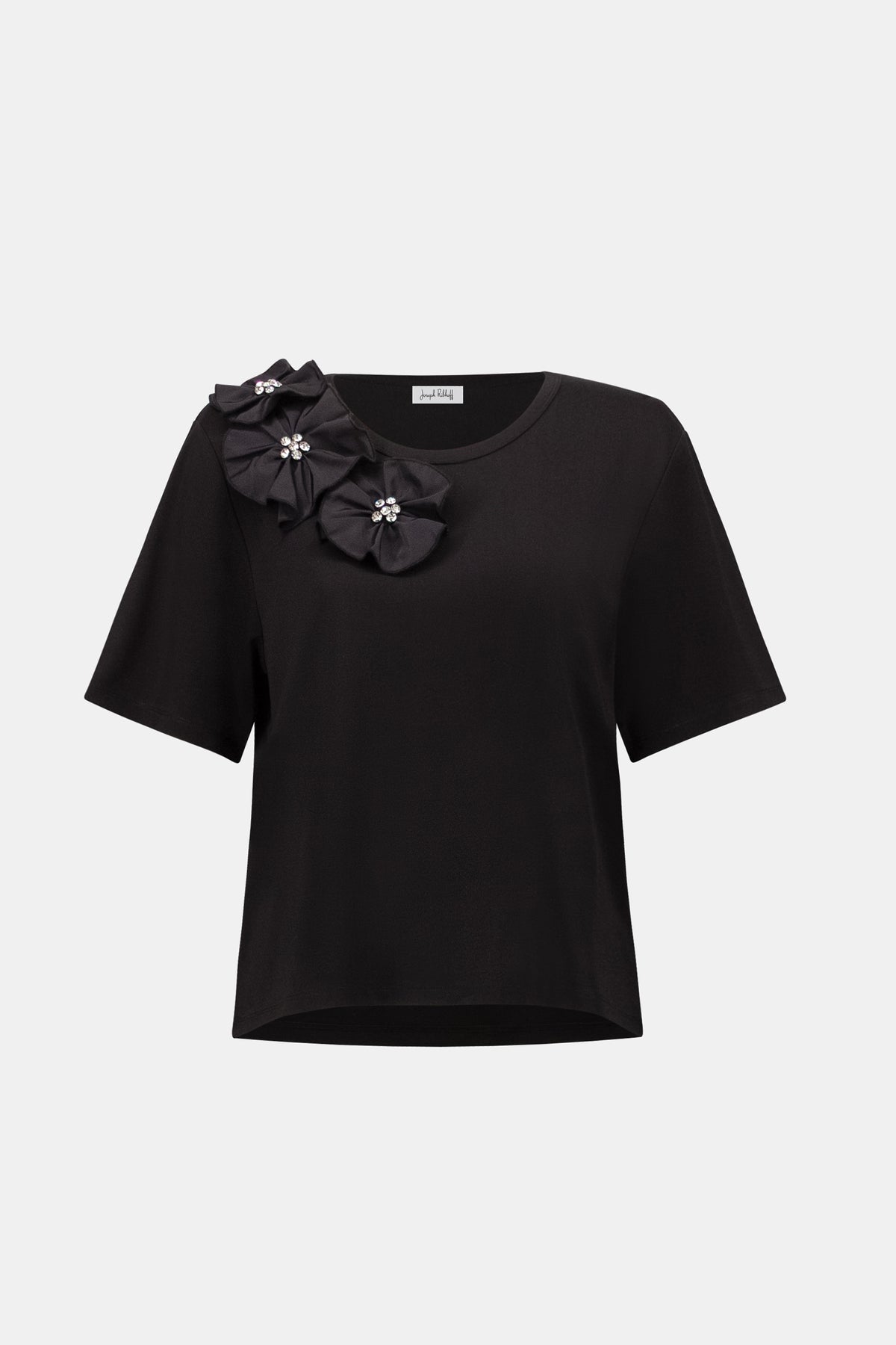 Joseph Ribkoff Rayon And Nylon T-Shirt With Memory Flower Detail 263925 Black