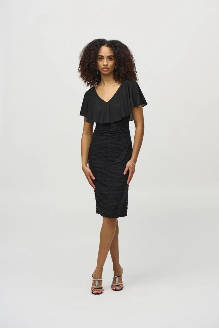 Joseph Ribkoff Lurex Cascade And Chiffon Sheath Dress 244043 - Royal Sapphire