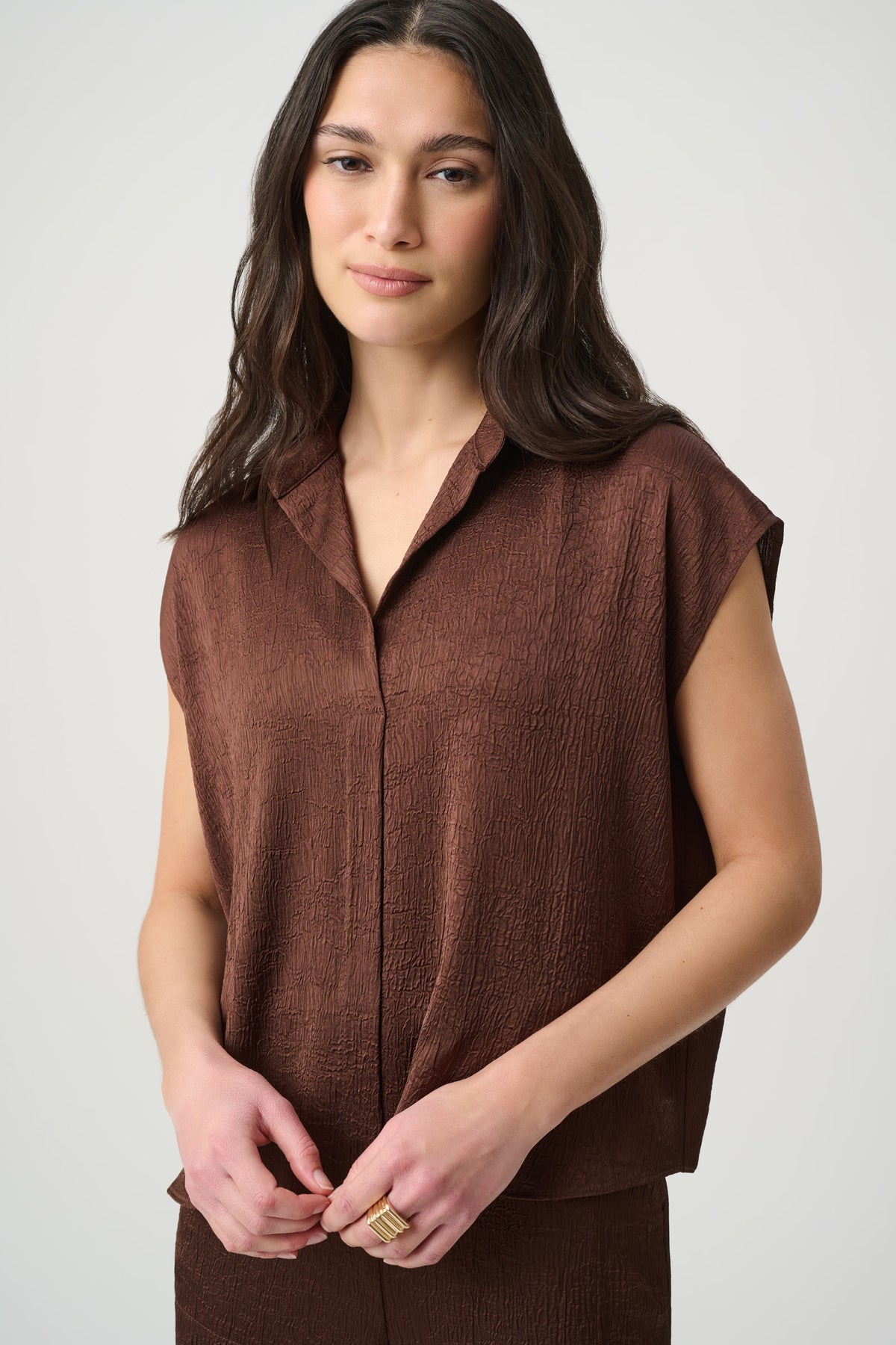 Joseph Ribkoff Crushed Satin Dolman Sleeve Top 271003 Mahogany