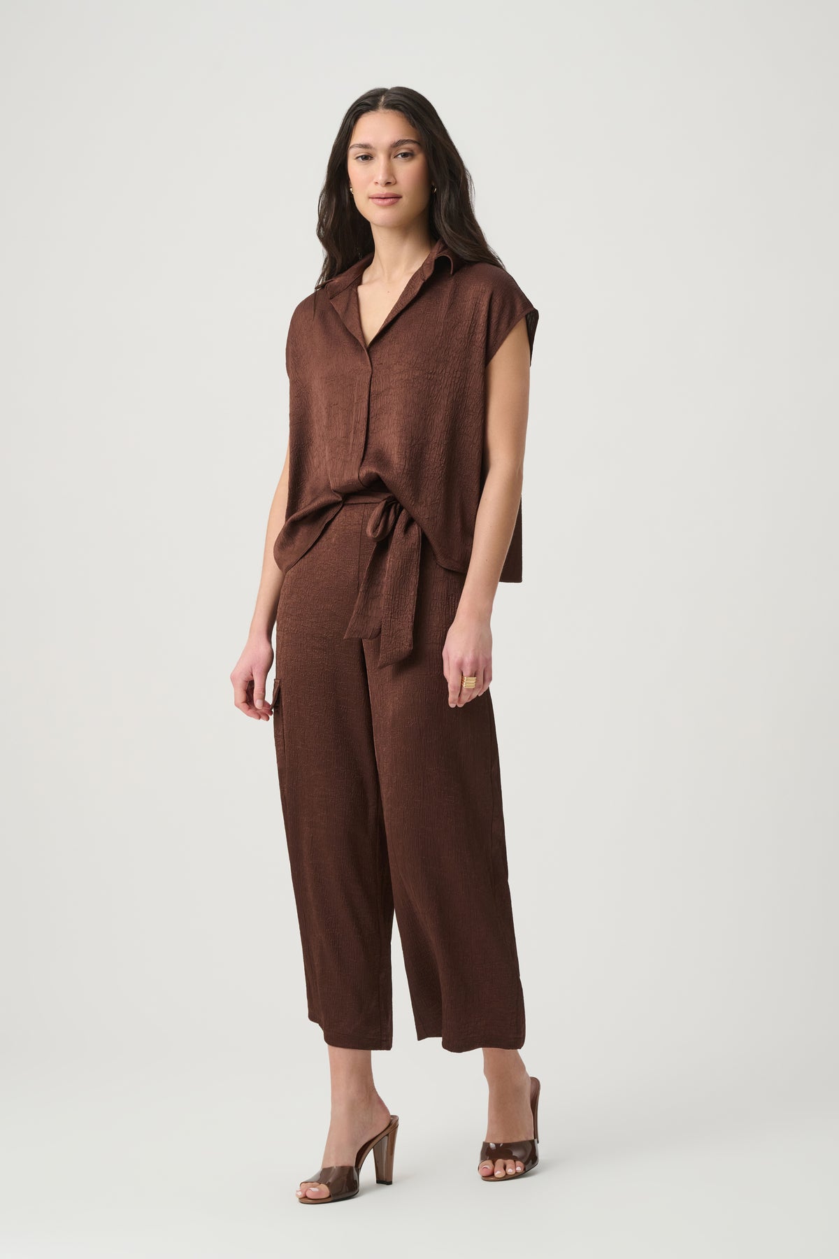 Joseph Ribkoff Crushed Satin Culotte Pants 271004 Mahogany