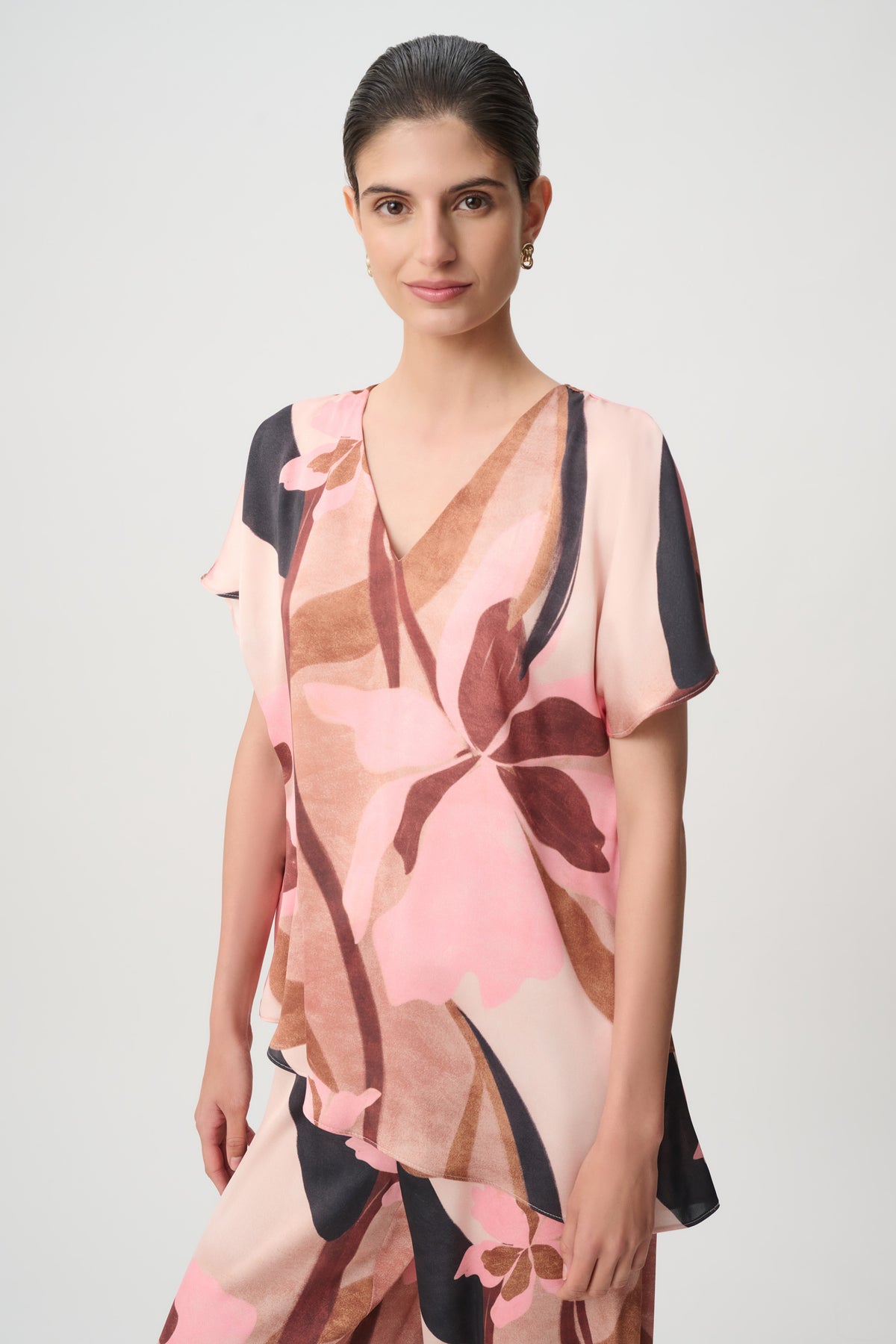 Joseph Ribkoff Floral Recycled Satin Asymmetrical Top 271098