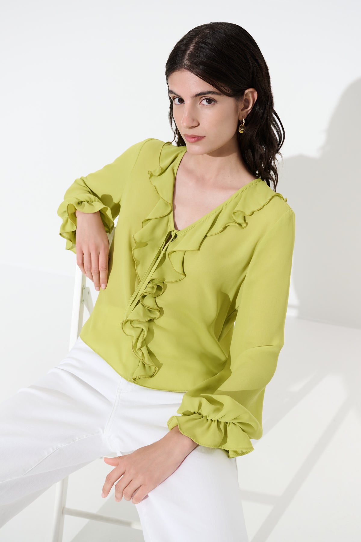 Joseph Ribkoff Georgette Ruffle Blouse - Wasabi
271180