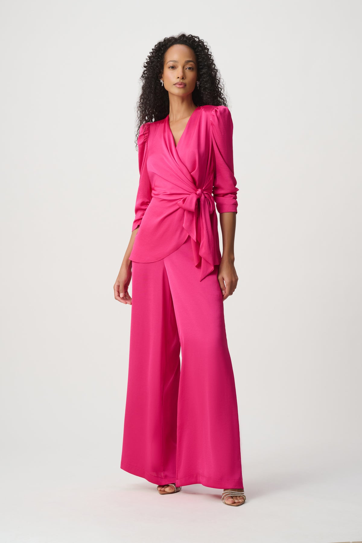 Joseph Ribkoff Recycled Satin Wide Leg Pants - Shocking Pink 
271728