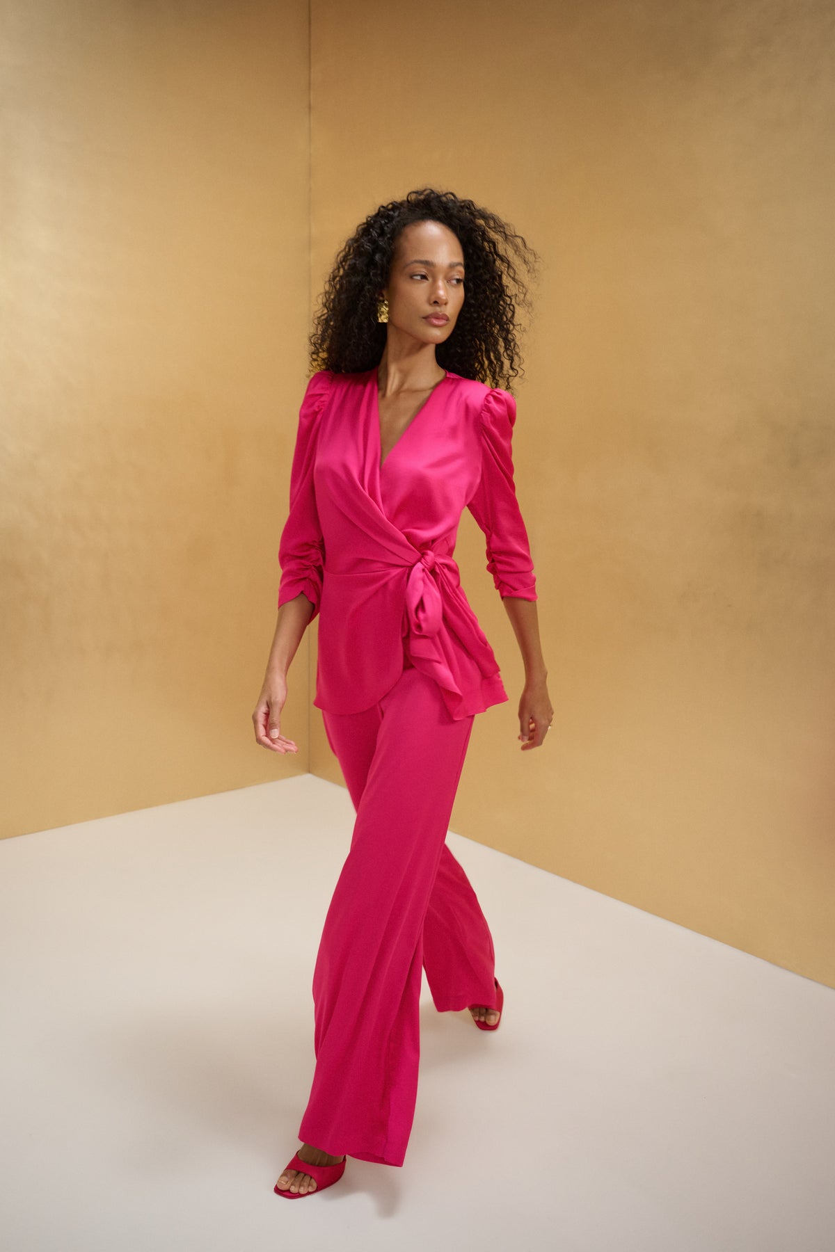 Joseph Ribkoff Recycled Satin Wide Leg Pants - Shocking Pink 
271728
