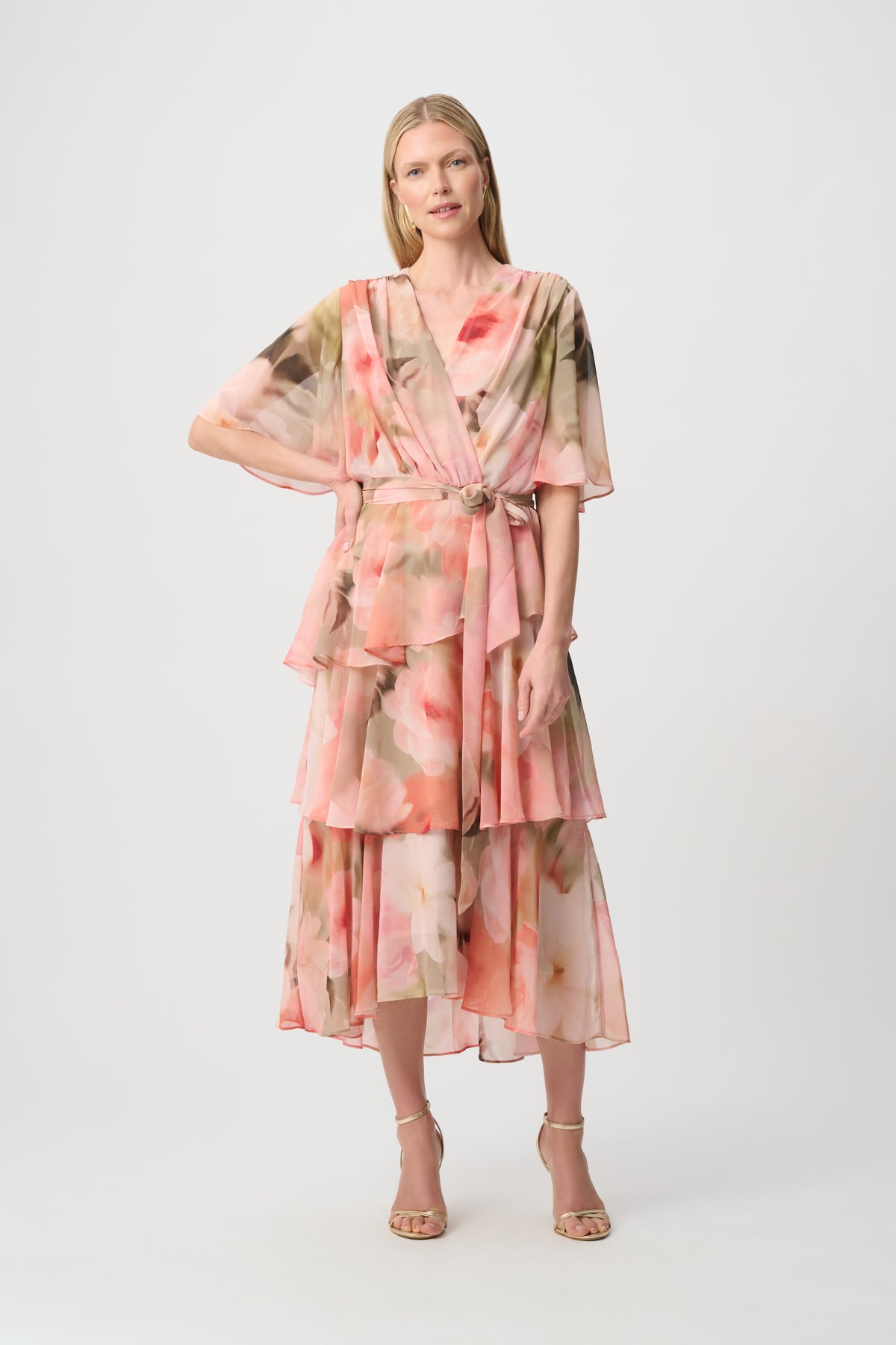 Joseph Ribkoff Printed Chiffon Fit & Flare Dress Beige/ Multi 271746