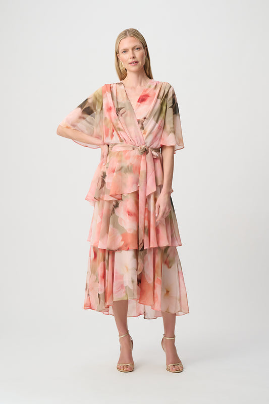 Joseph Ribkoff Printed Chiffon Fit & Flare Dress Beige/ Multi 271746