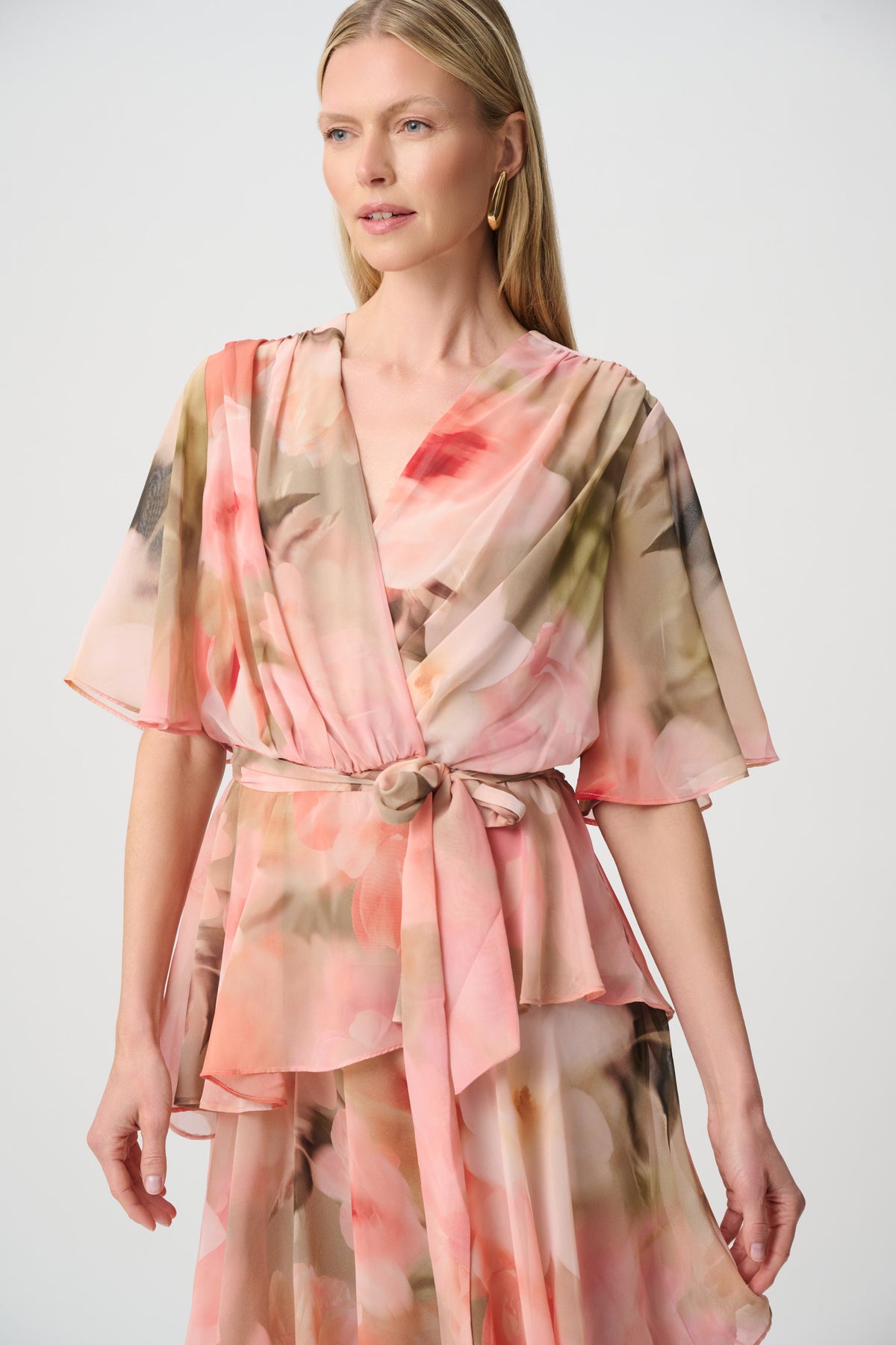 Joseph Ribkoff Printed Chiffon Fit & Flare Dress Beige/ Multi 271746