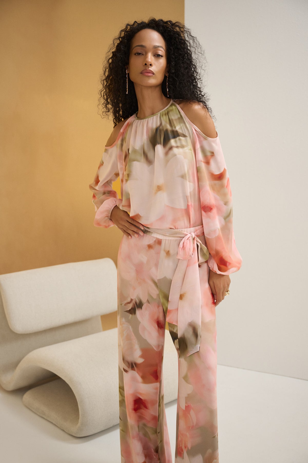 Joseph Ribkoff Chiffon Floral Print Puff Sleeve Top 271773