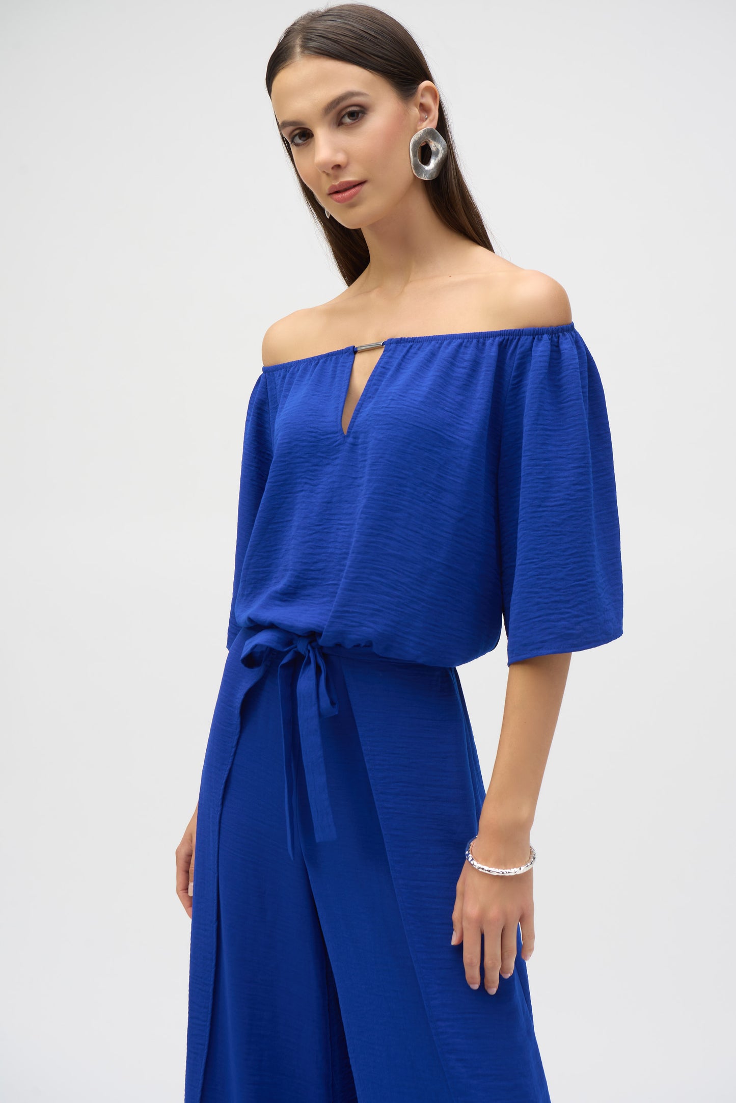 Joseph Ribkoff Gauze Off-Shoulder Culotte Jumpsuit ROYAL SAPPHIRE 
252170