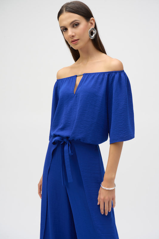 Joseph Ribkoff Gauze Off-Shoulder Culotte Jumpsuit ROYAL SAPPHIRE 
252170