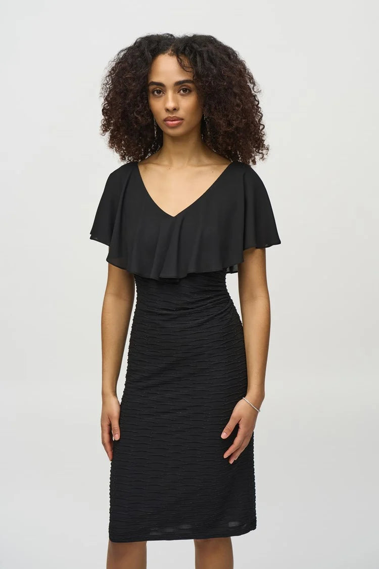 Joseph Ribkoff Lurex Cascade And Chiffon Sheath Dress 244043 - Royal Sapphire