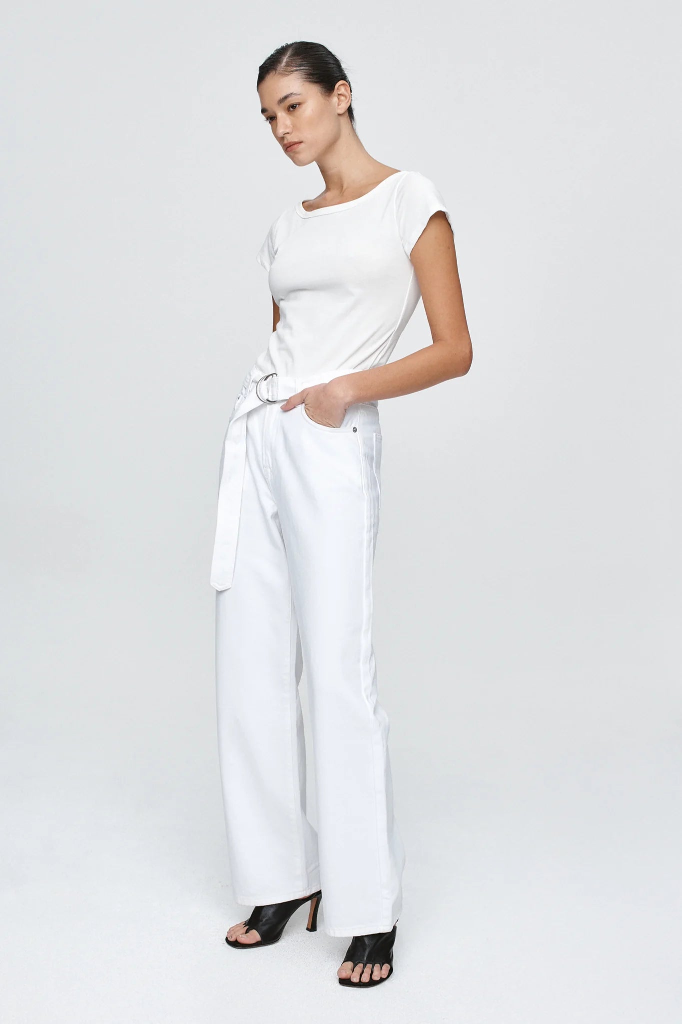 MARLE Belted Wide Leg Jean - Blanc
