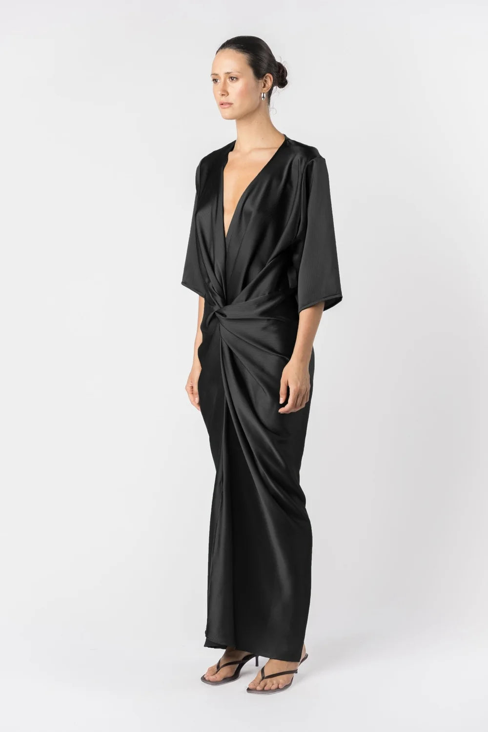 One Fell Swoop Alex Kimono - Obsidian Black Satin