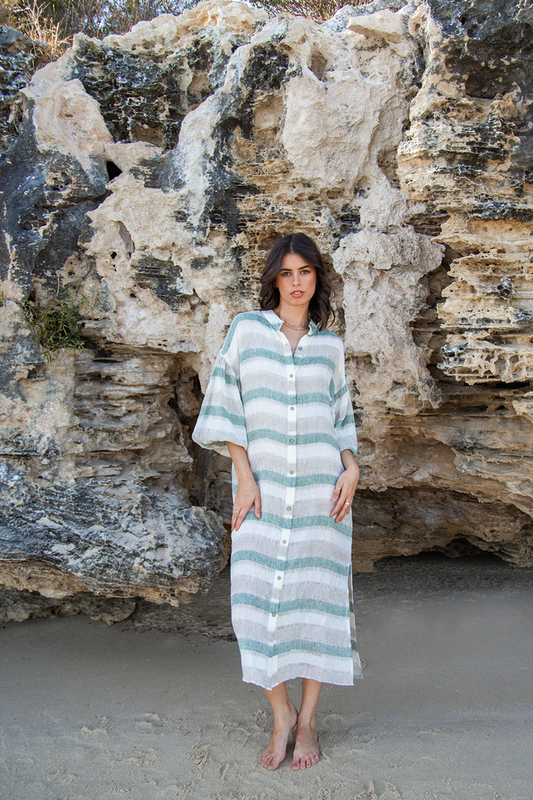 SCANDI & CO Casablanca Dress - SAGE STRIPE