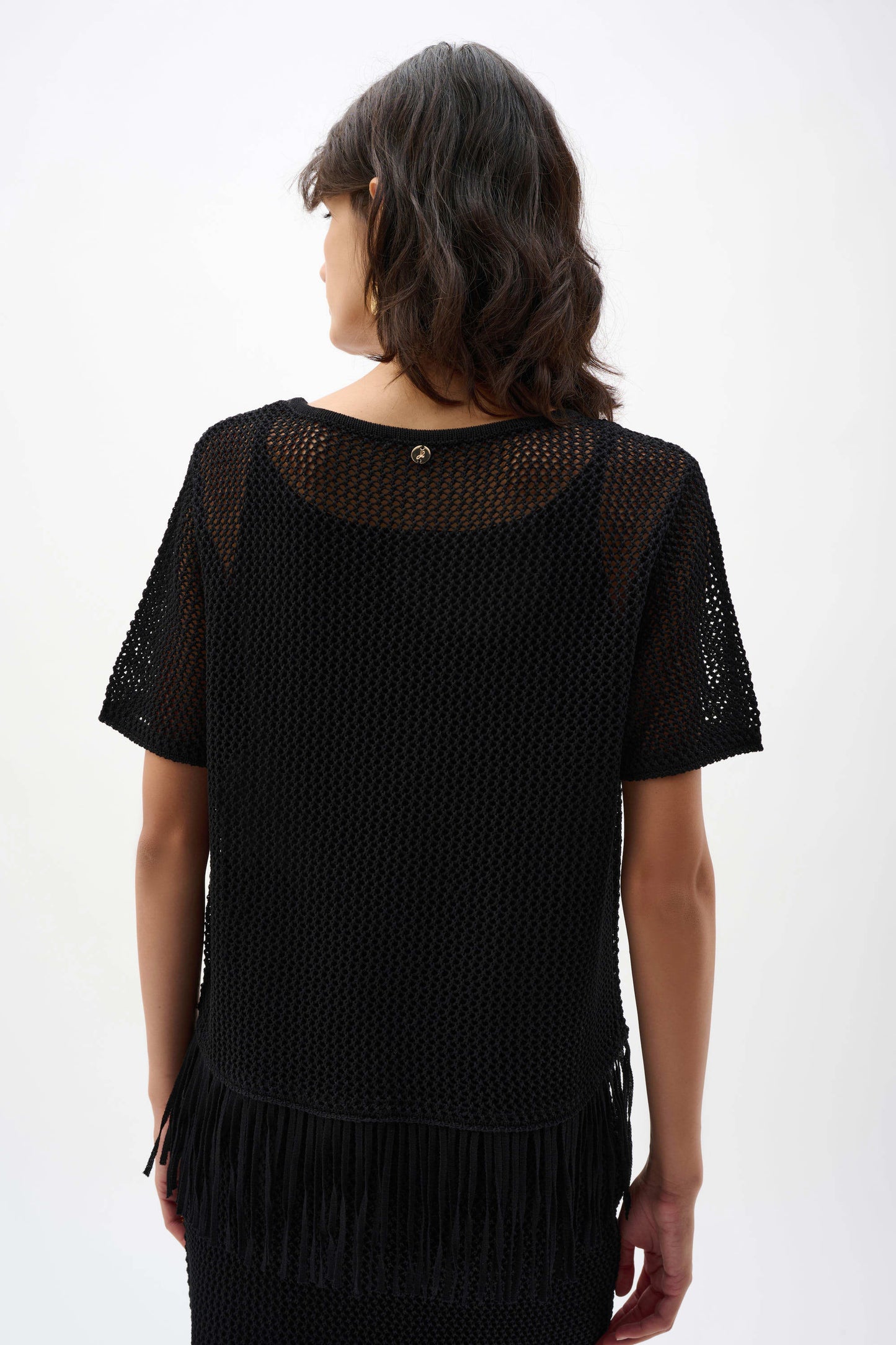 Joseph Ribkoff Viscose Sweater Knit Top With Fringe Trim 262928