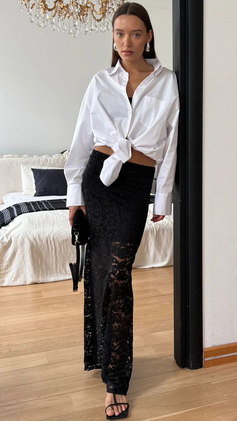 CHARLI London ALBA Lace Skirt - BLACK