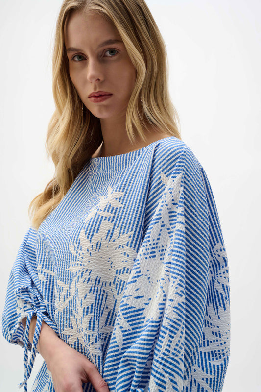 Joseph Ribkoff Woven Seersucker Floral Print Trapeze Top
262067