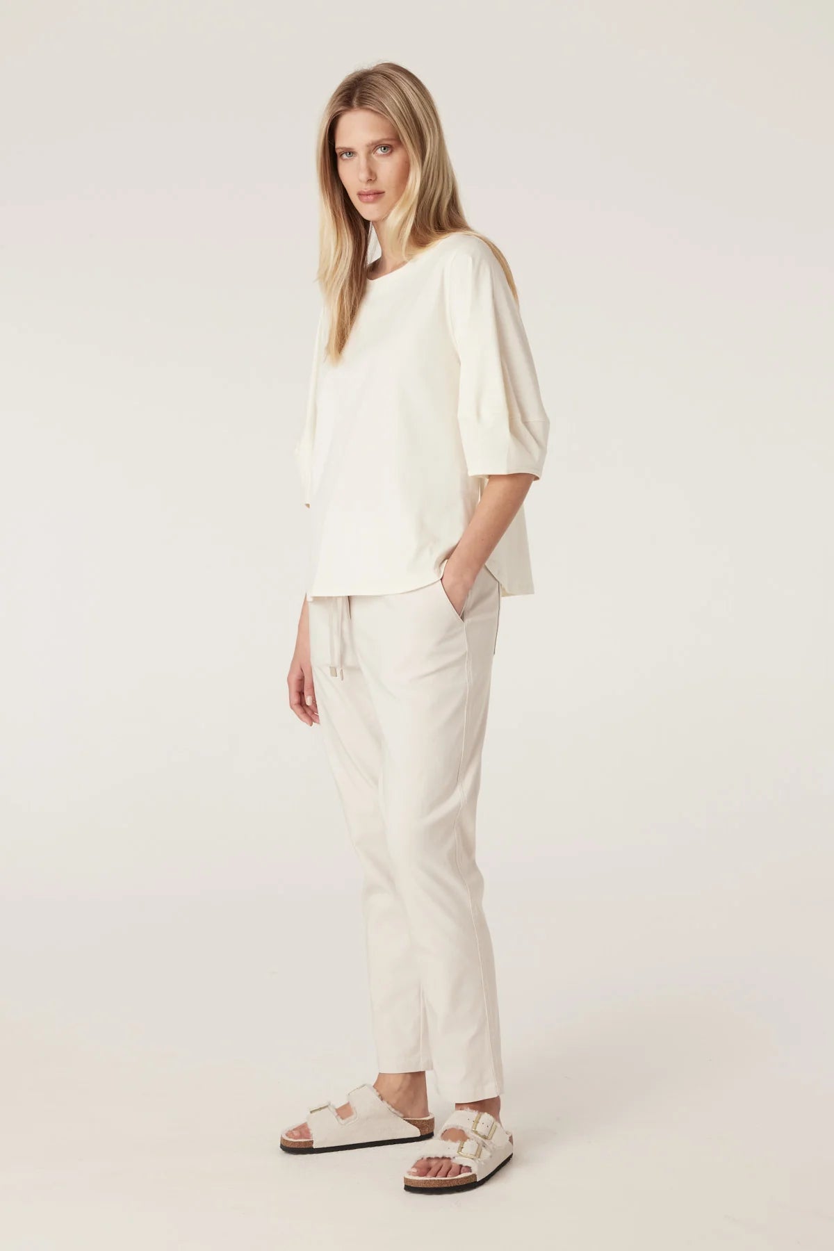 Cable Pima Cotton Lantern Sleeve Top - Cream