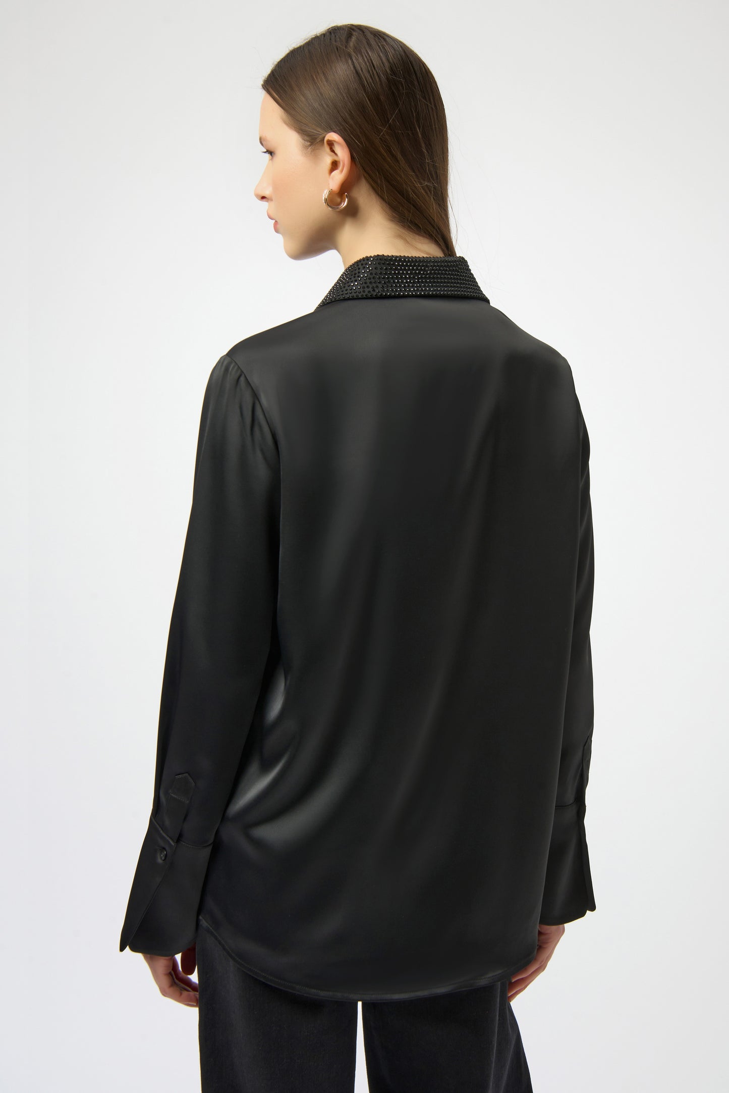 Joseph Ribkoff Satin Button-Front Blouse with Embellished Collar
254926