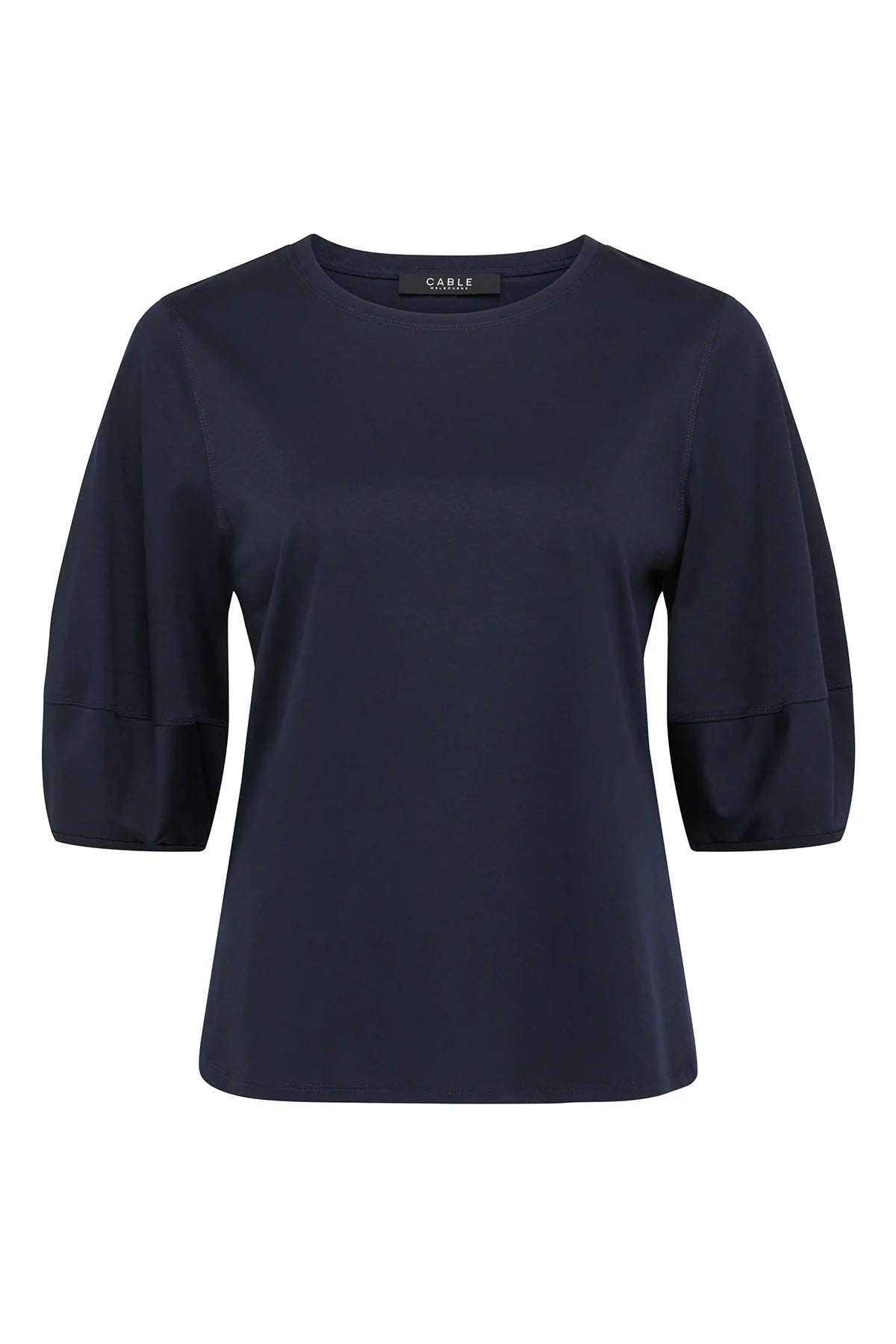 Cable Pima Cotton Lantern Sleeve Top - Navy