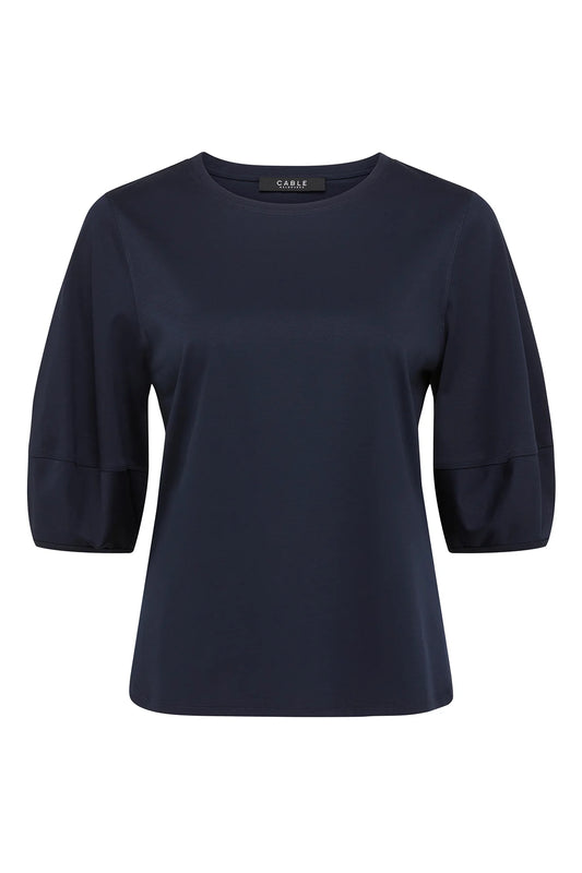Cable Pima Cotton Lantern Sleeve Top - Navy